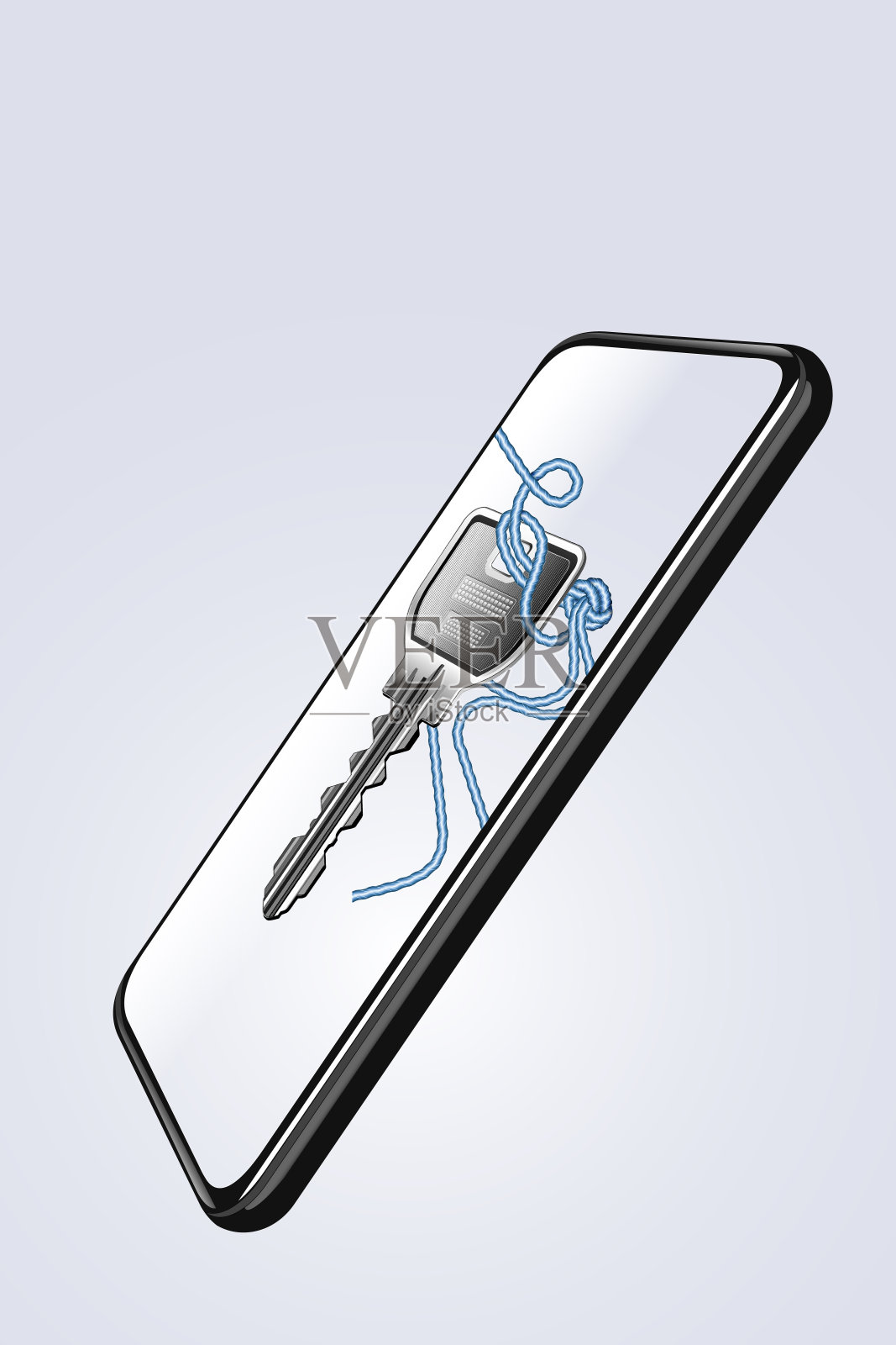 绳子绑在智能手机的钥匙上照片摄影图片