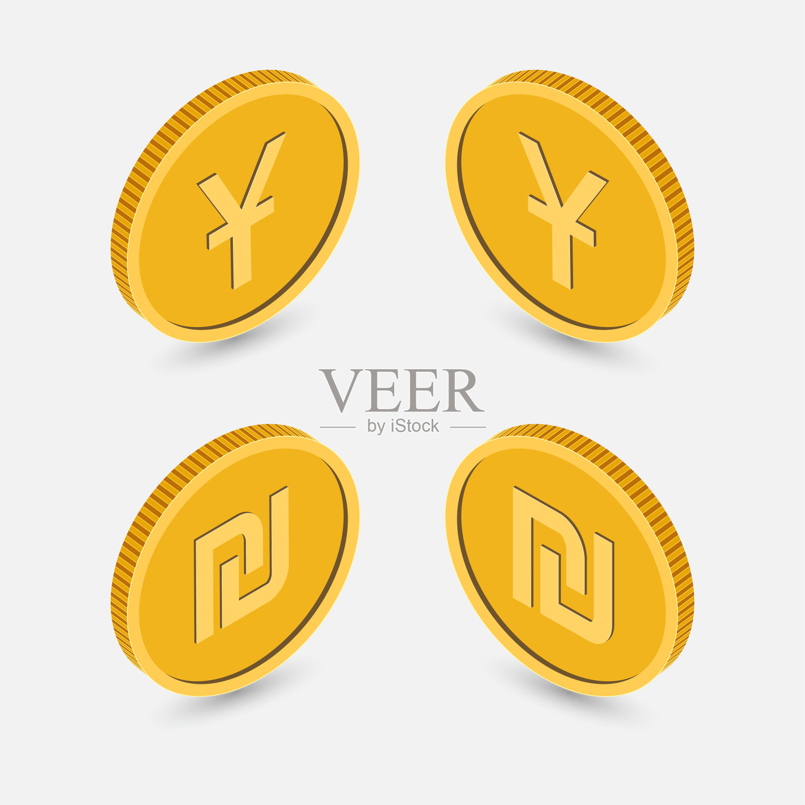 等距的一套硬币。插画图片素材
