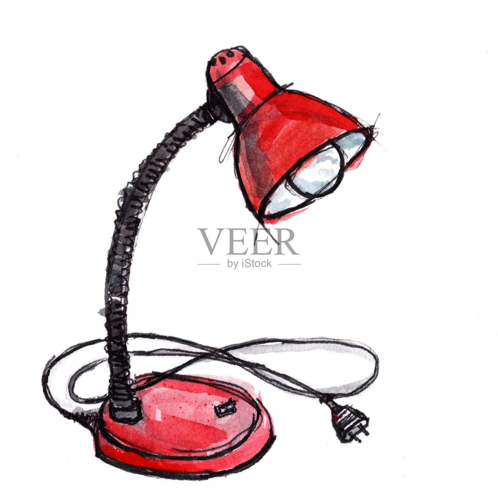 手绘水彩红灯插画图片素材