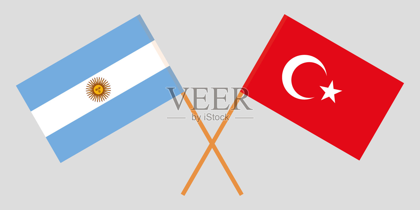 阿根廷和土耳其。阿根廷和土耳其国旗。官方色彩。正确的比例。向量插画图片素材