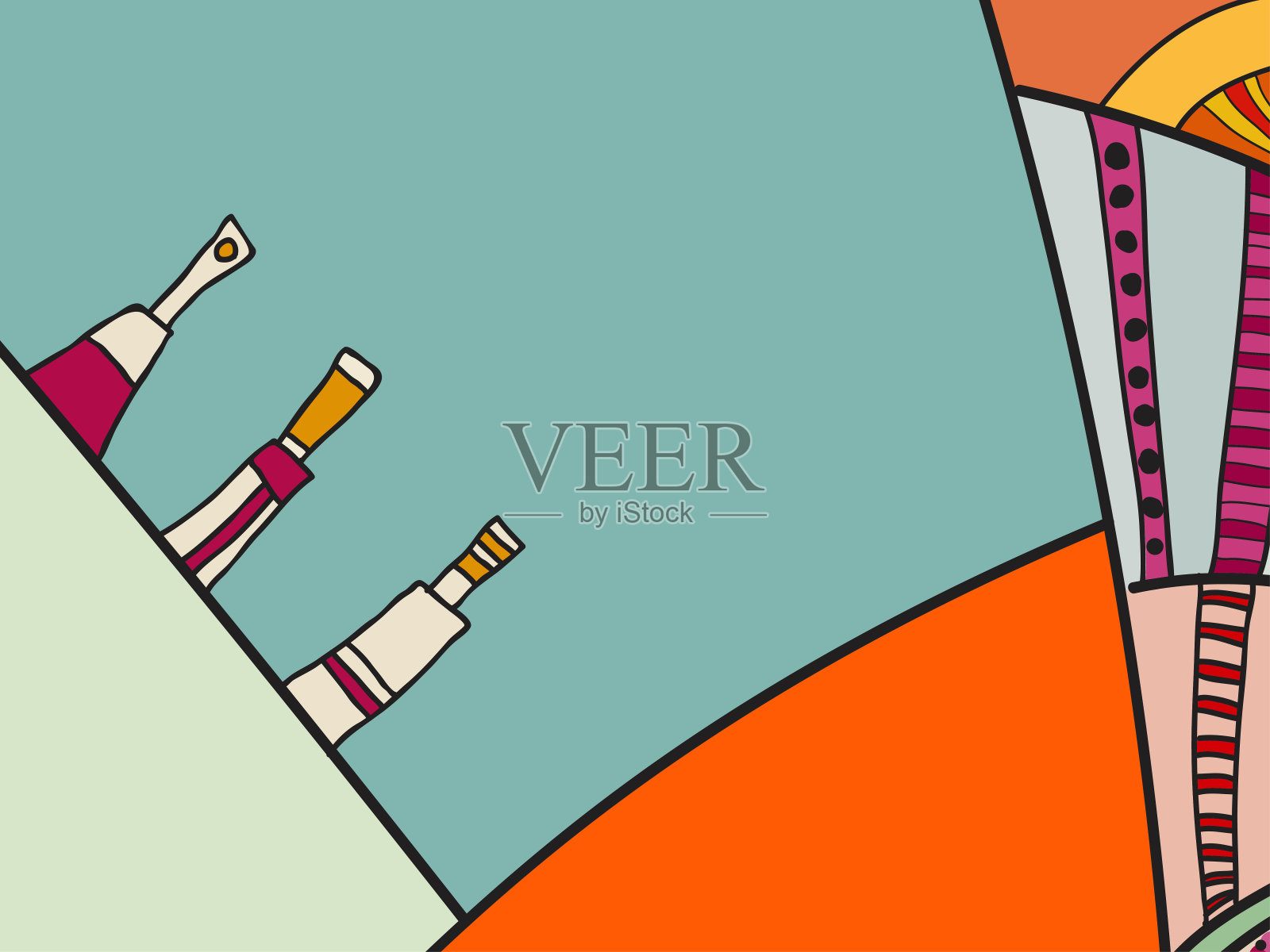 抽象矢量图案，黑白涂鸦。背景海报，明信片，背景。插图与抽象形式构成模板。迷幻涂鸦用线条，圆圈。插画图片素材