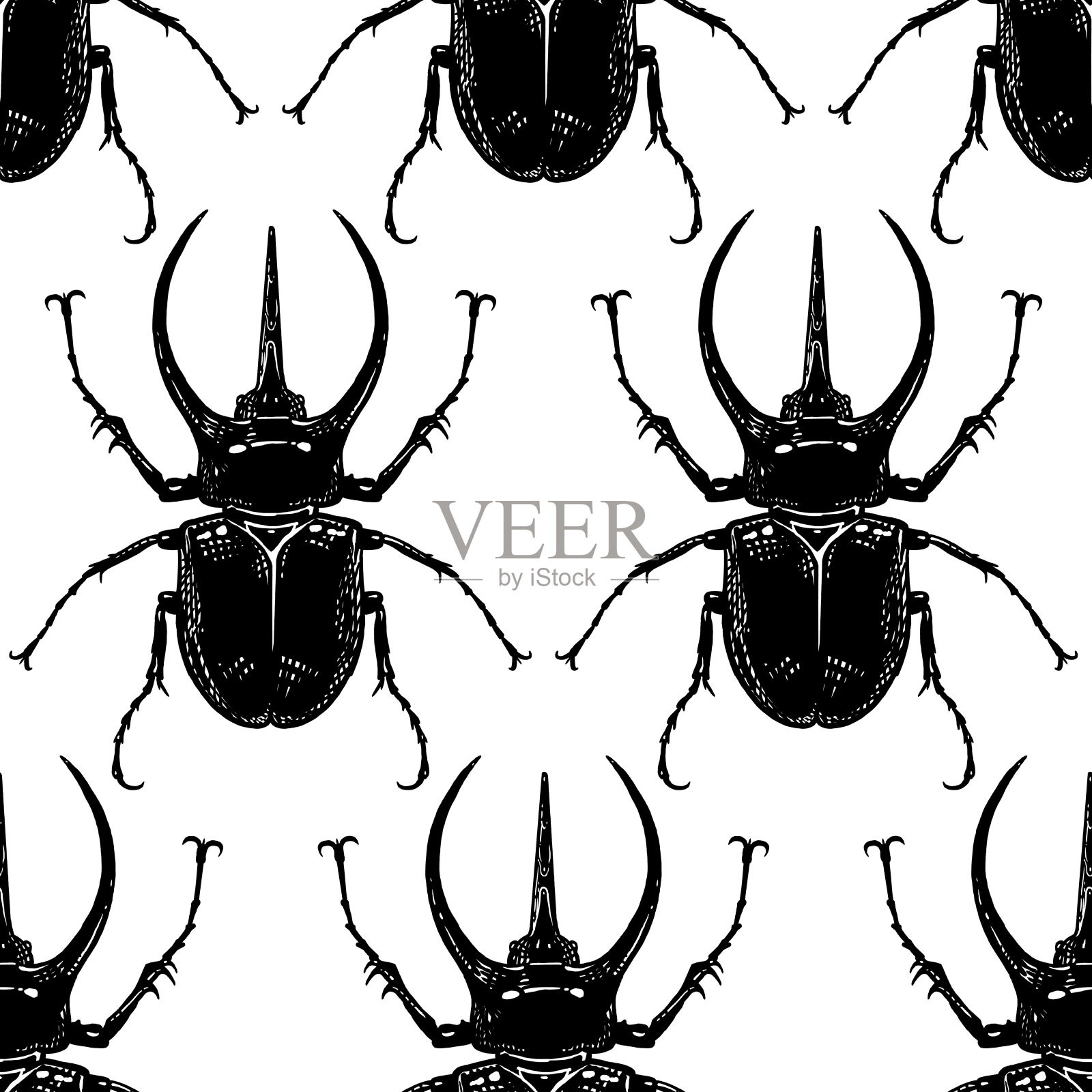 无缝图案与昆虫。甲虫设计元素图片