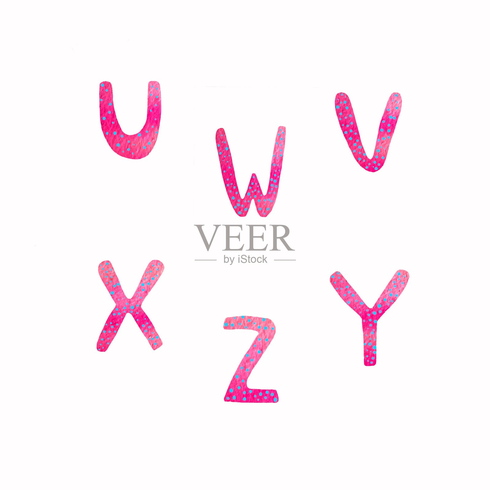 水彩字母表。粉红色的字母可以用来印刷，也可以用来印刷纺织品。插画图片素材