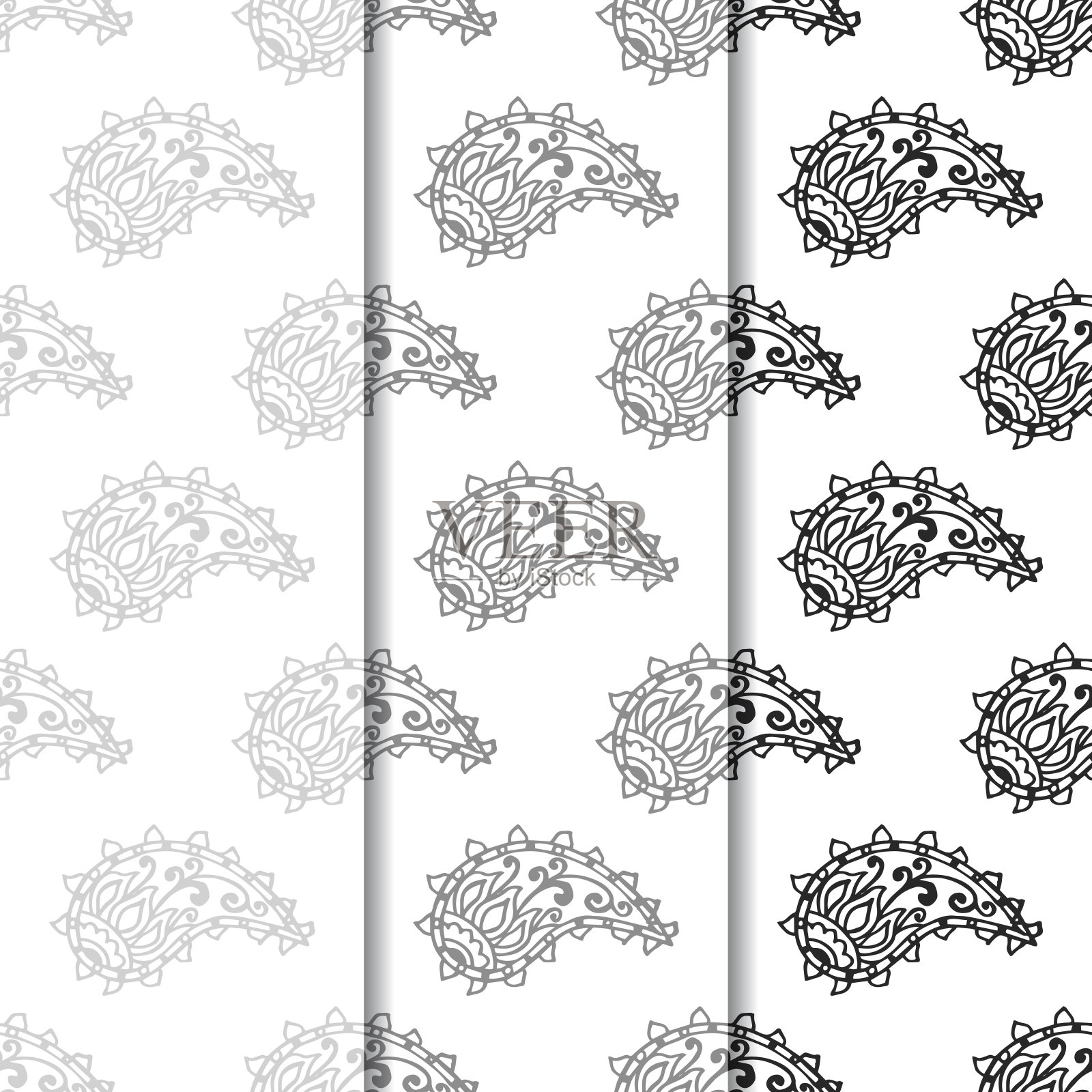 佩斯利无缝图案，手绘印度黄瓜，素描插画图片素材