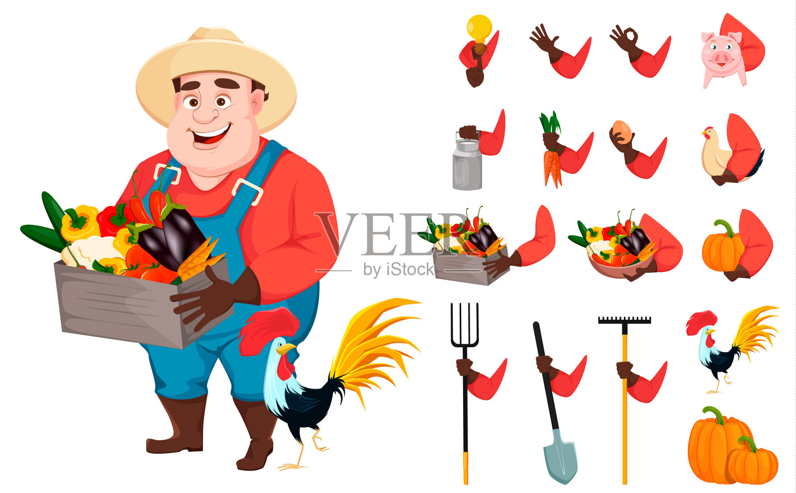 滑稽花匠卡通人物创作套装插画图片素材