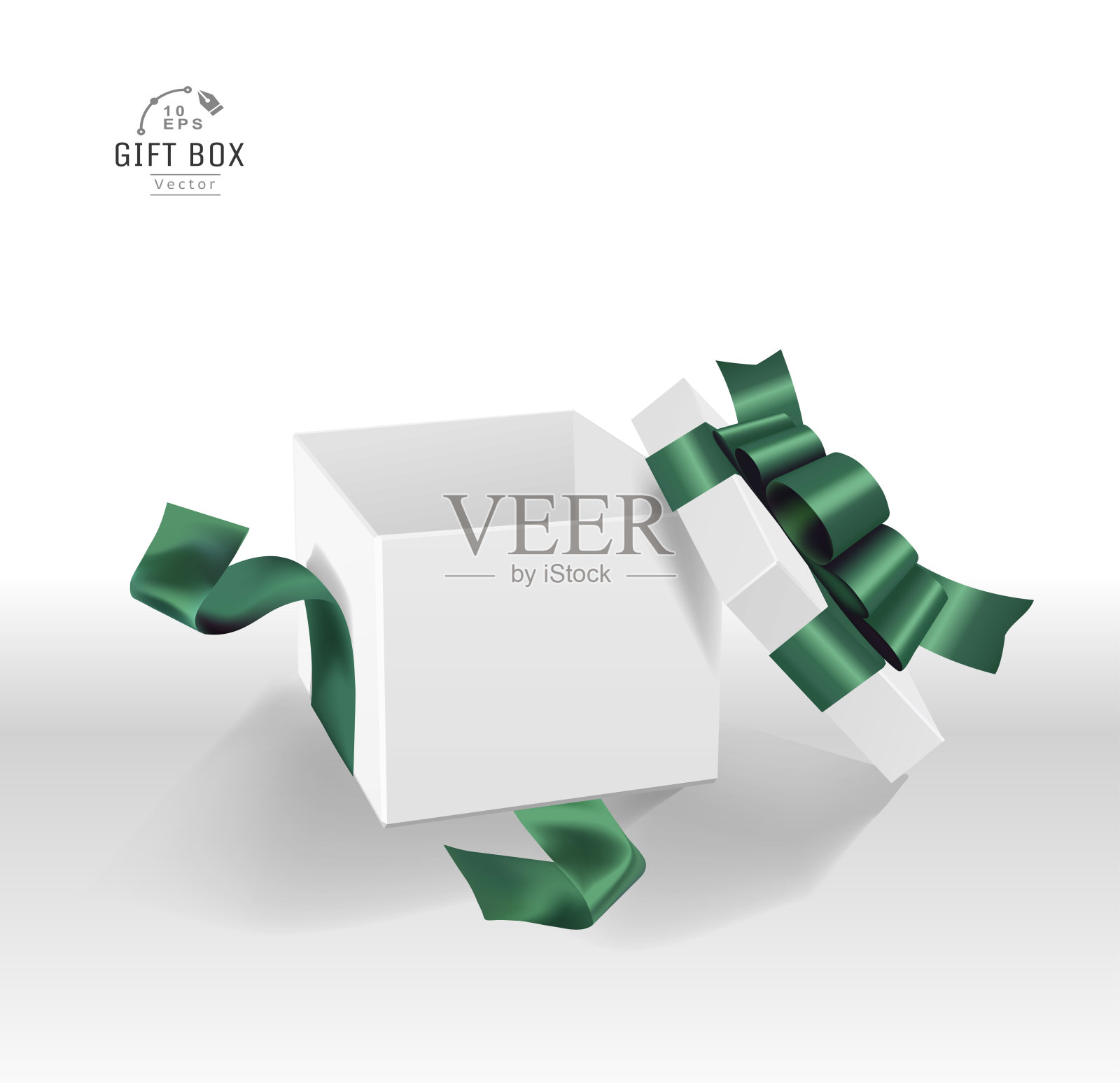 空打开白色礼盒与丝带和蝴蝶结。目前包在现实的3d风格在干净的背景。插画图片素材