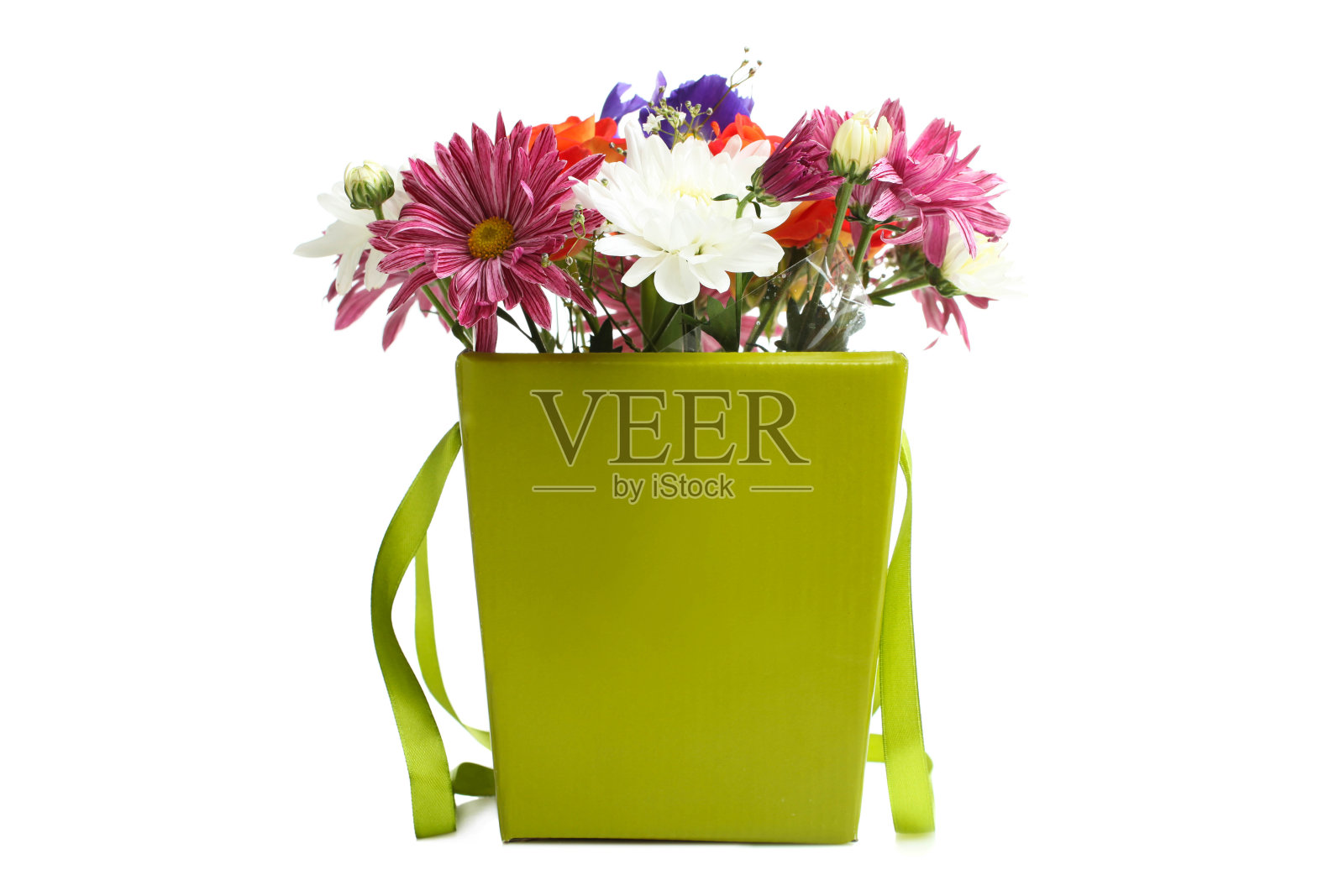 绿盒子里的一束花照片摄影图片