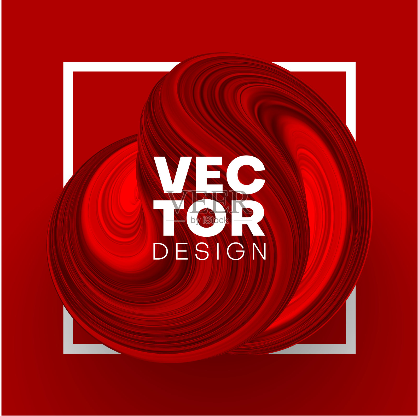 红色创意背景与方形框架和抽象笔触设计。插画图片素材