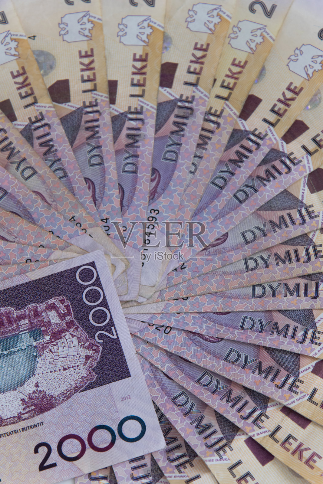 阿尔巴尼亚语LEK的特写。阿尔巴尼亚国家货币照片摄影图片