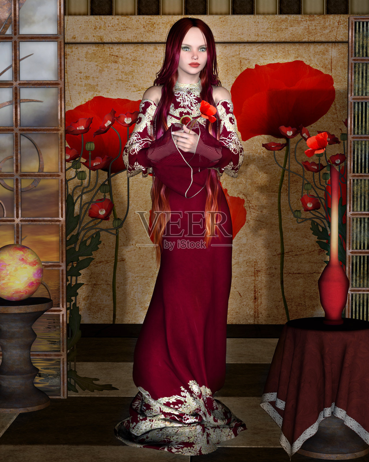 穿红衣服的漂亮女士插画图片素材