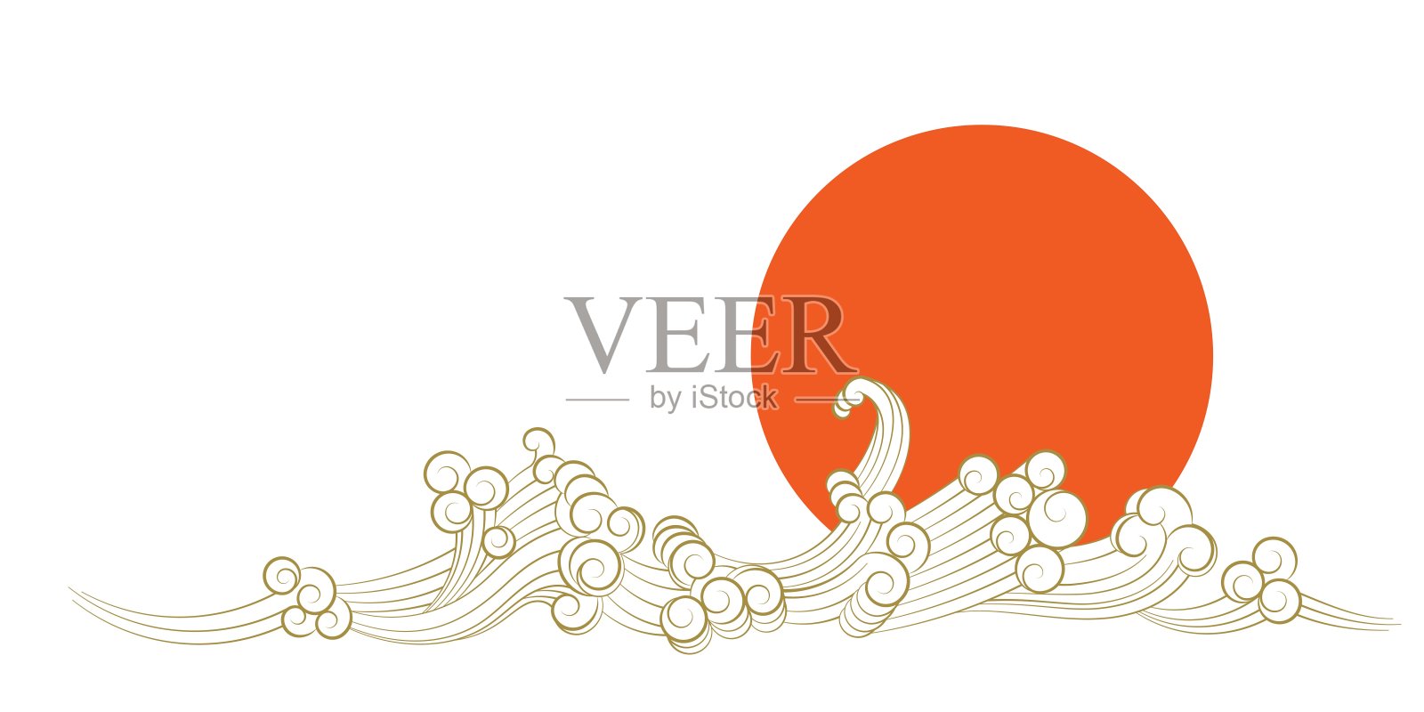 太阳和海洋图标孤立在白色的背景。海上日出插画图片素材