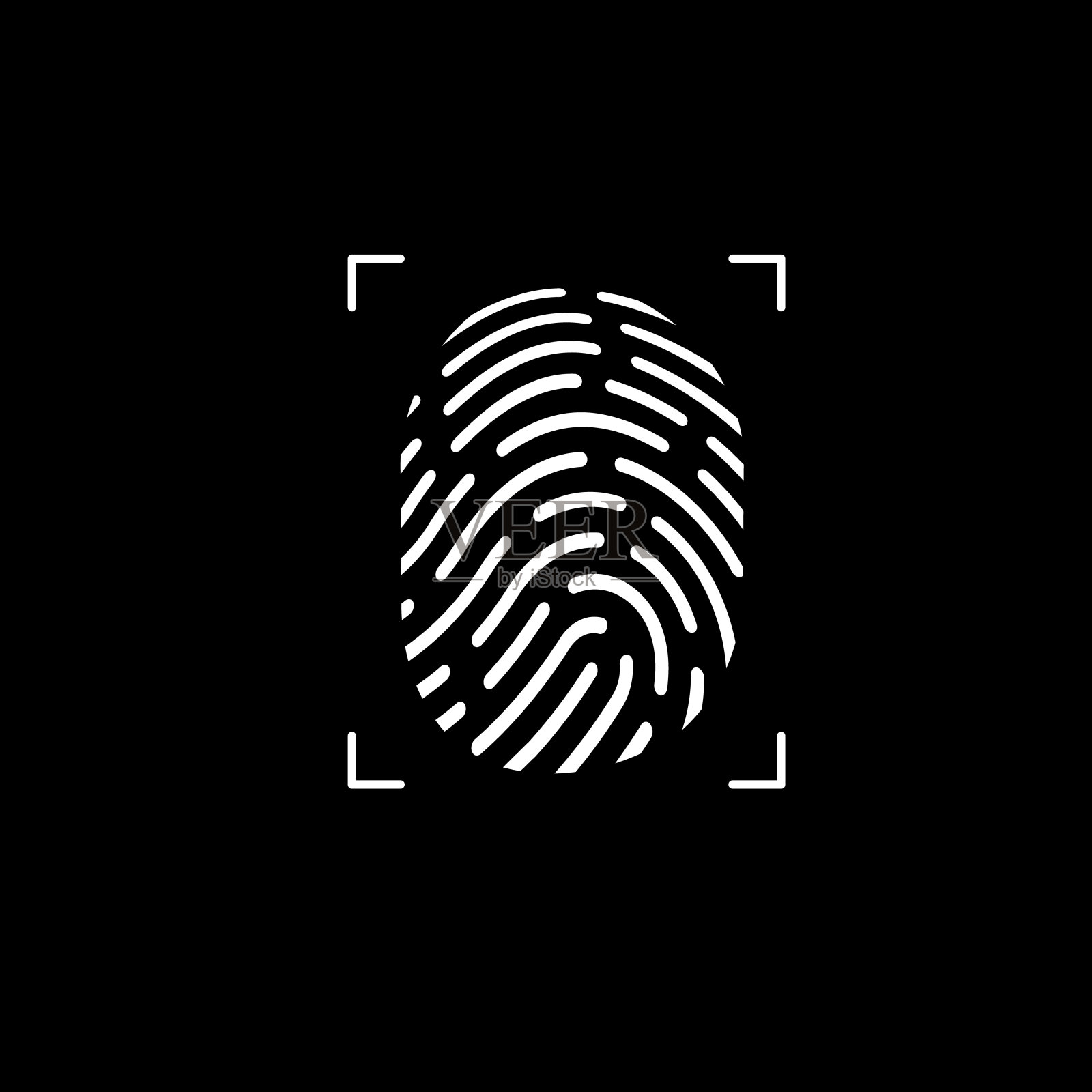 指纹图标隔离在黑色背景，矢量插图插画图片素材