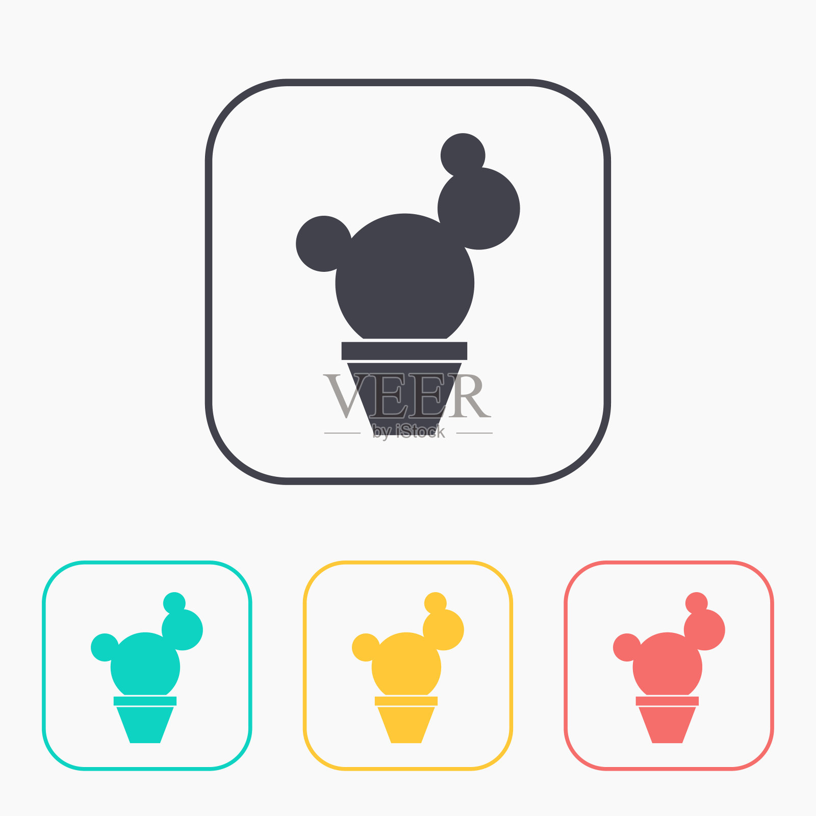 花盆中的仙人掌插图。家居向量颜色图标集图标素材