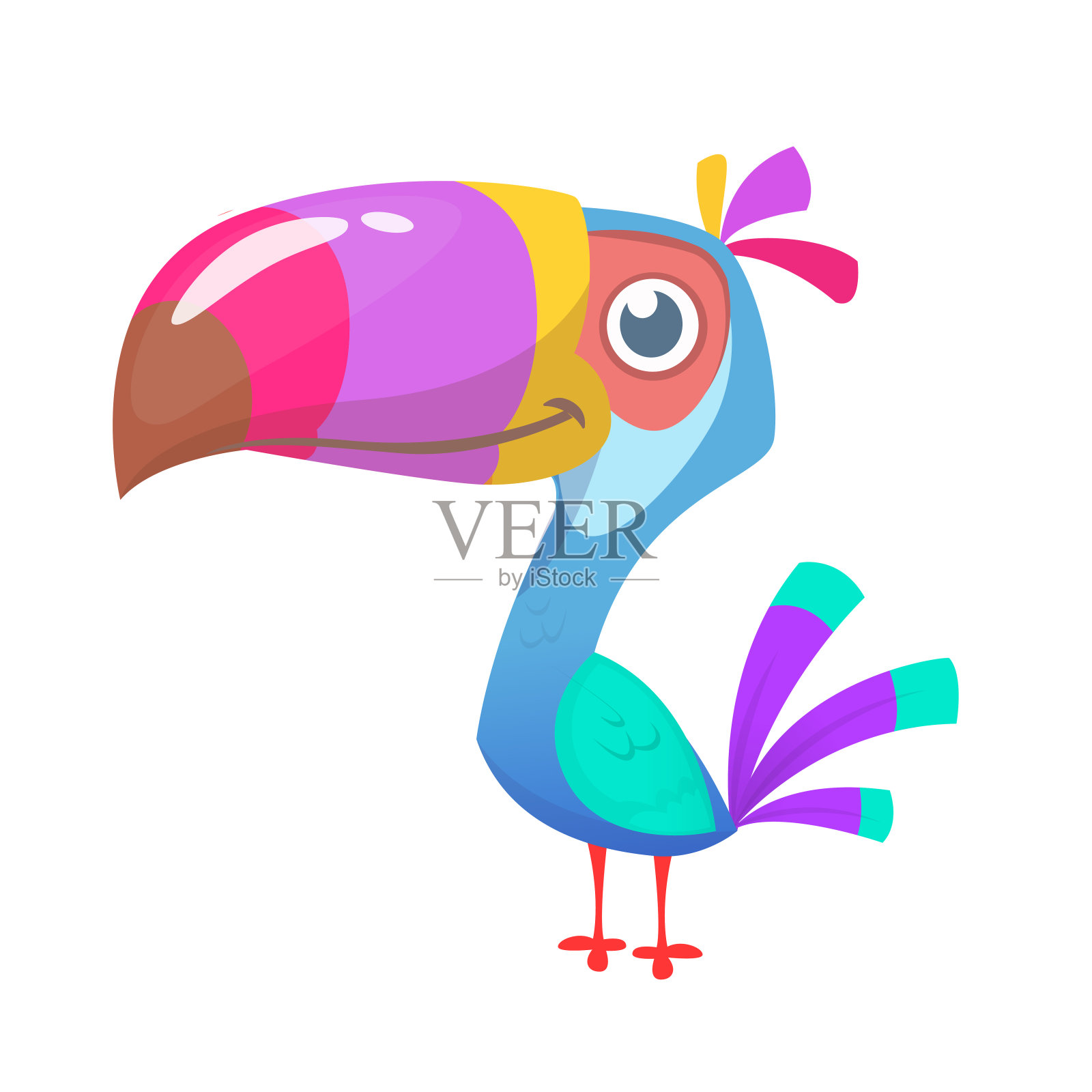 有趣的巨嘴鸟卡通。向量鸟插图设计元素图片