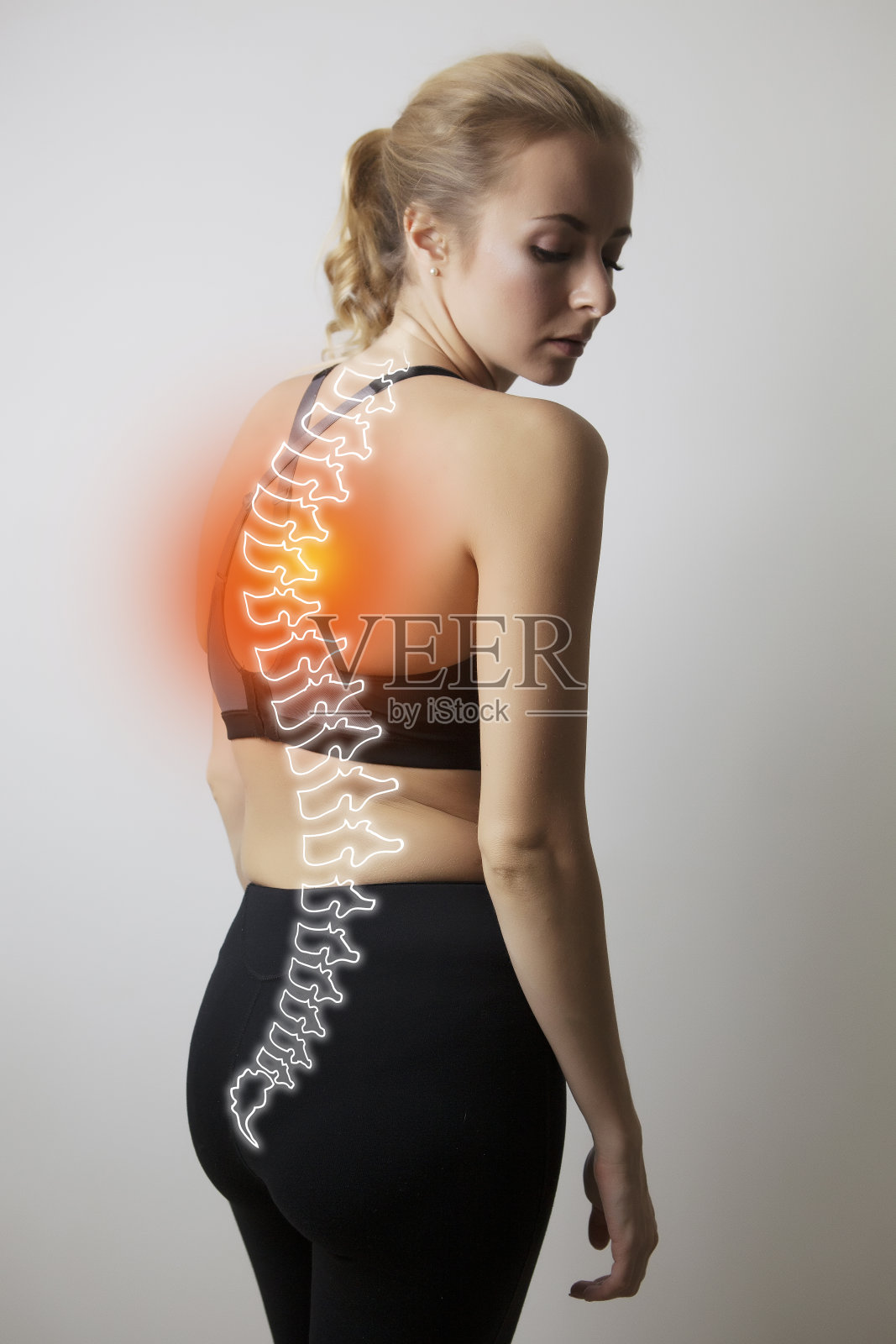 女性人物照片与脊柱插图照片摄影图片