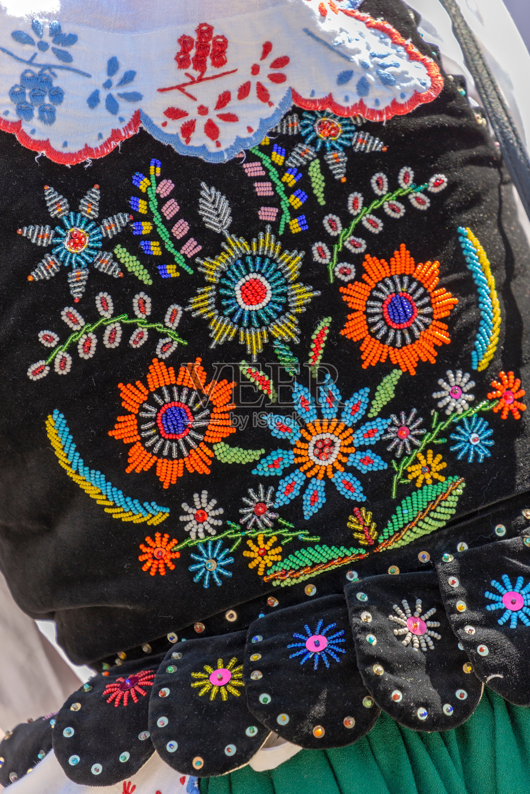 波兰妇女民间服装的细节照片摄影图片