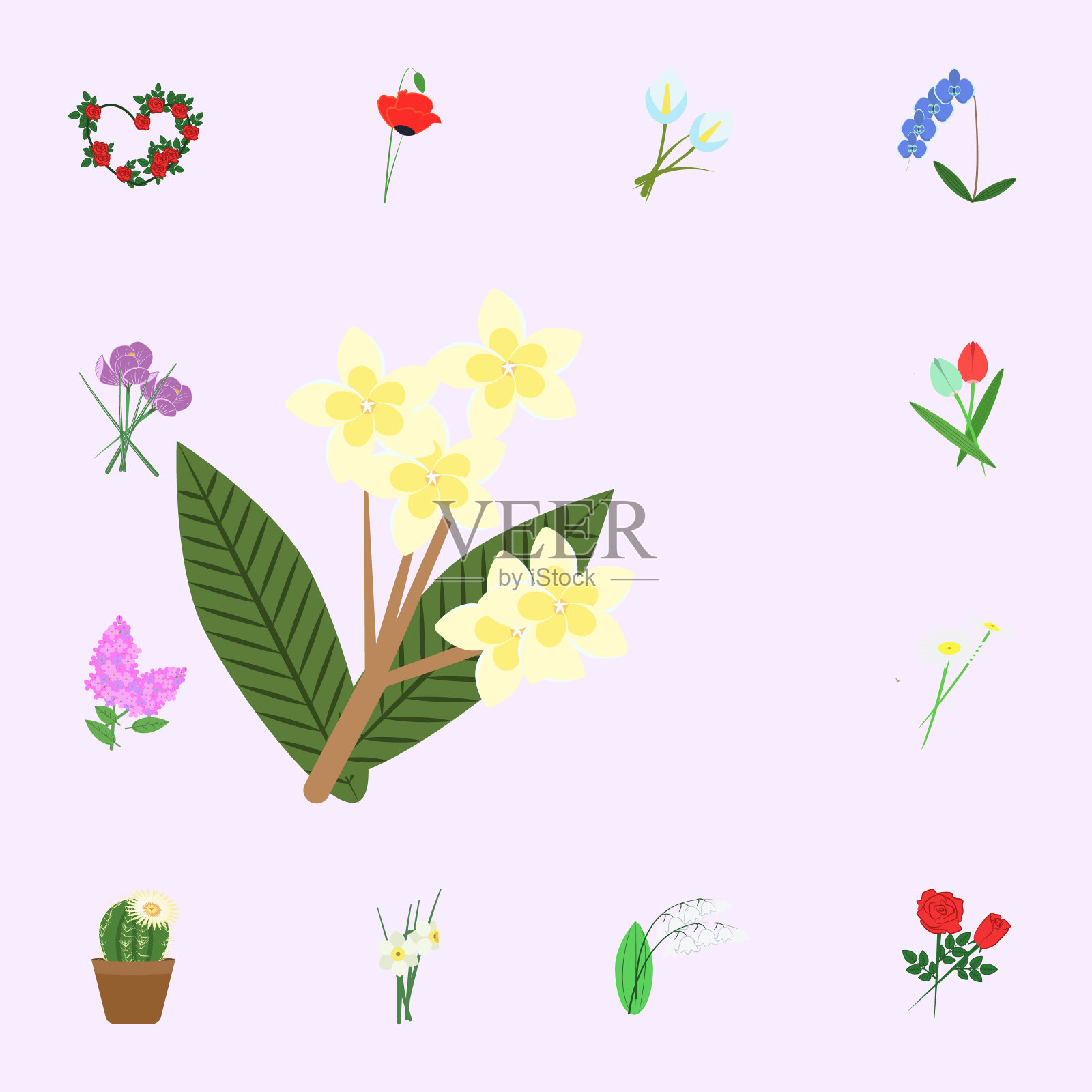 黄色花的颜色图标。花图标通用设置为网络和移动插画图片素材