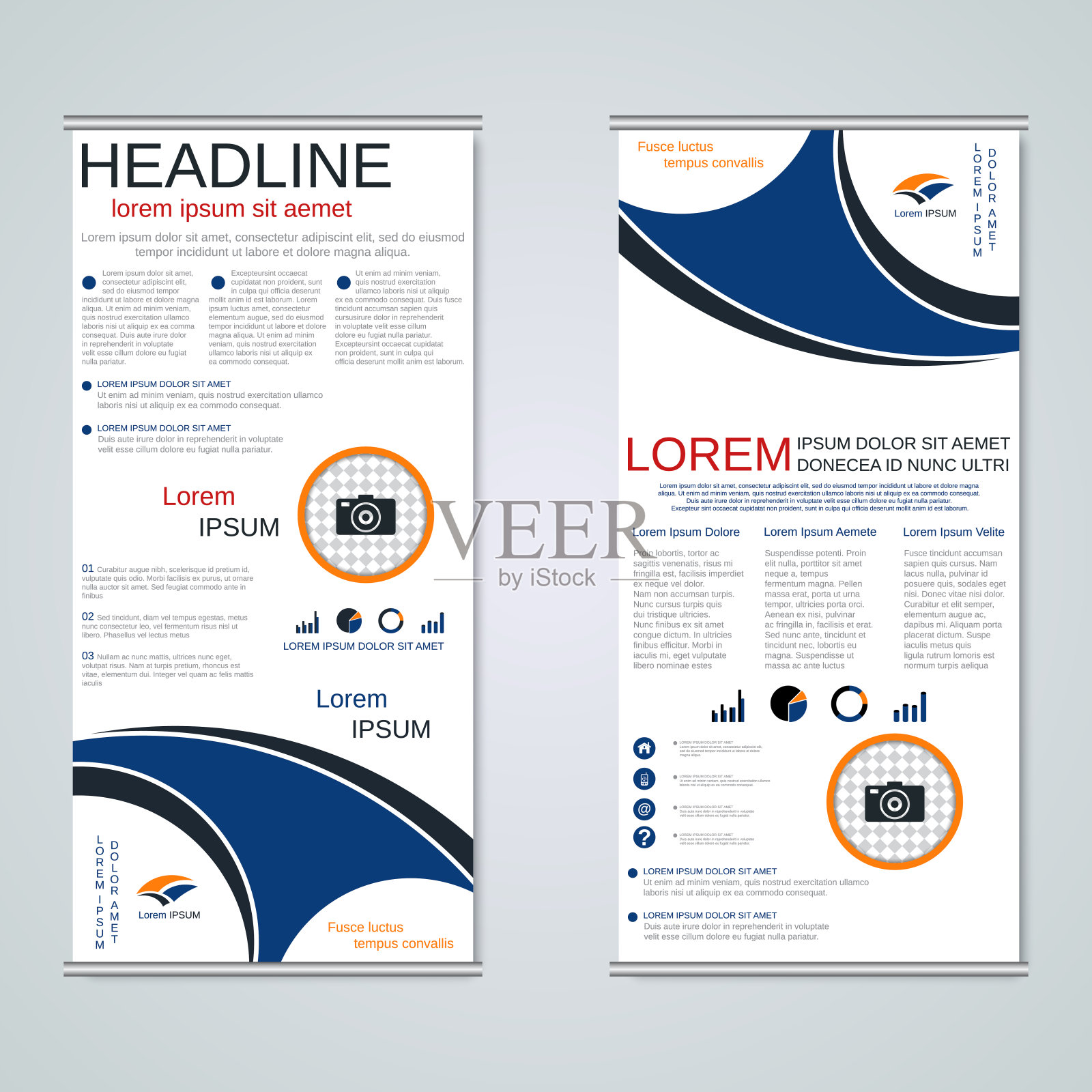 卷起两面旗帜矢量模板设计模板素材