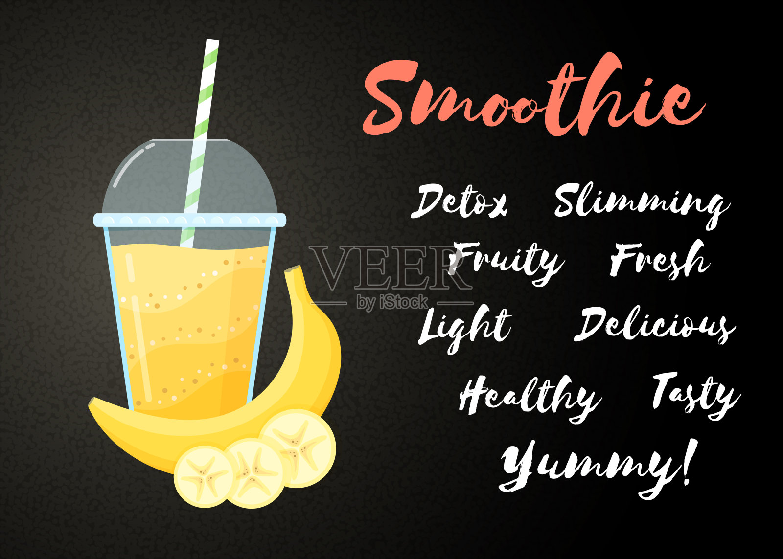 黄色香蕉奶昔水果维生素饮料横幅插画图片素材