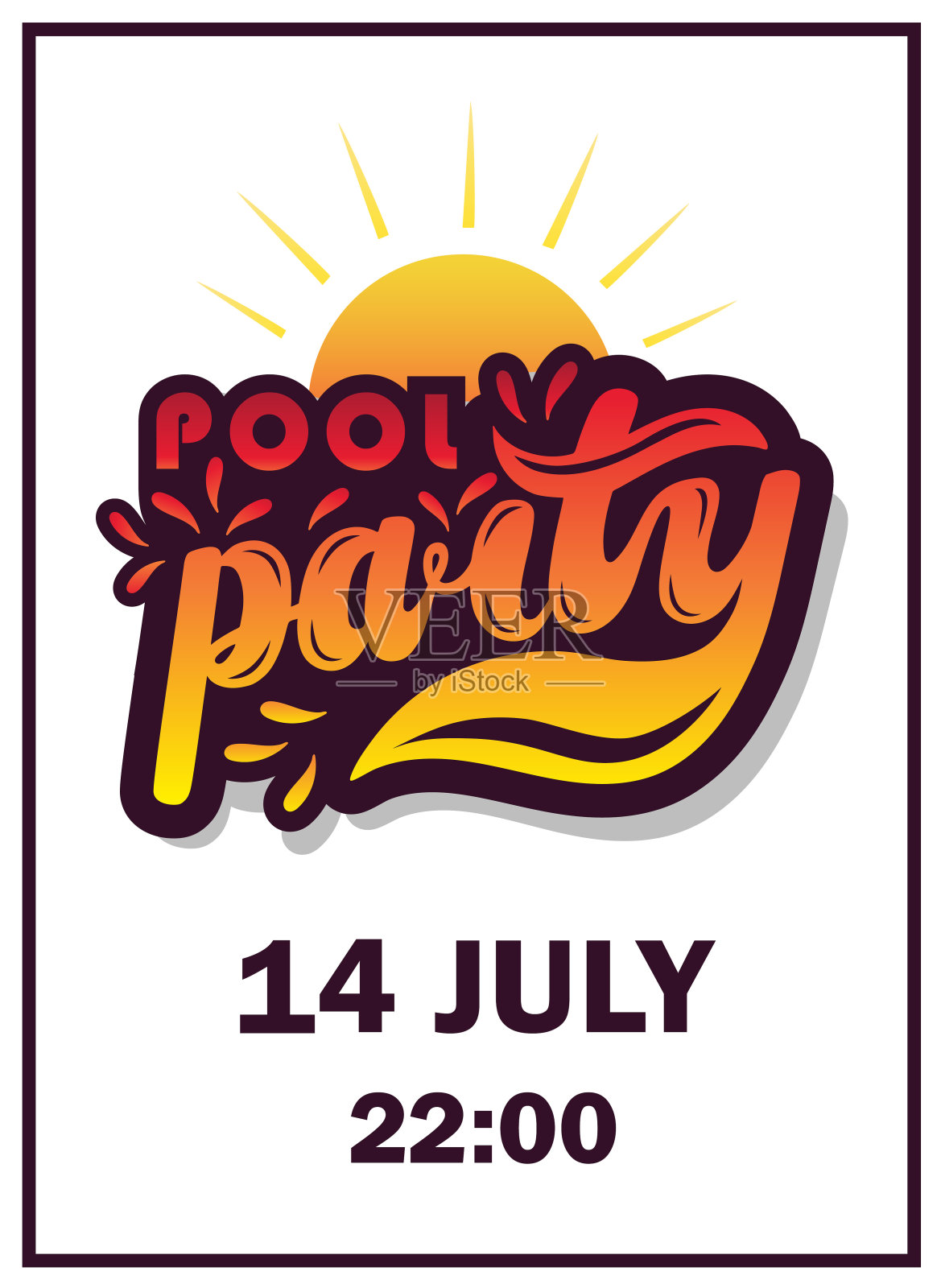 泳池派对。手绘字体。插画图片素材