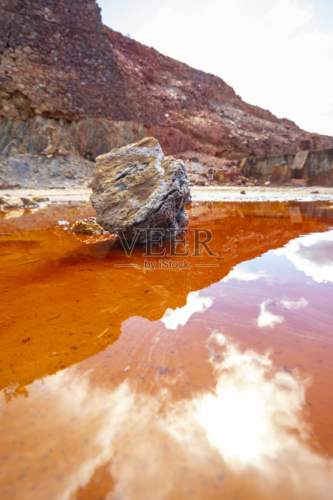 Riotinto矿区的红酸性水塘照片摄影图片