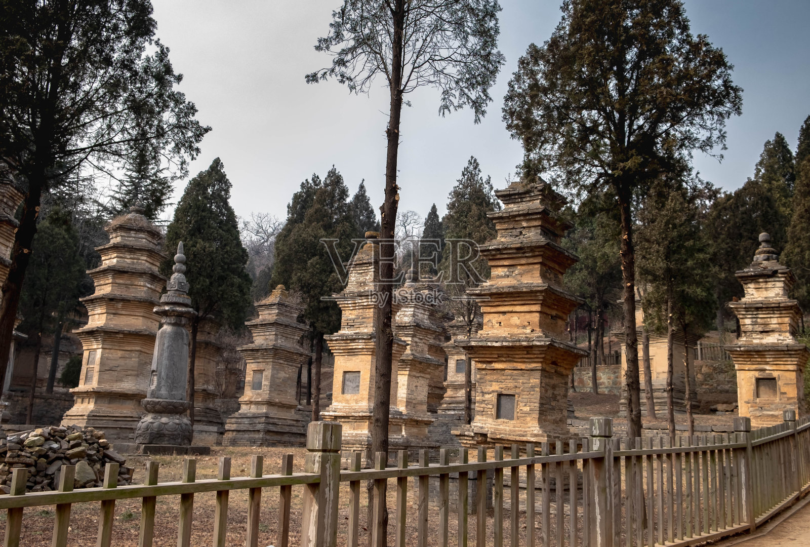 塔林塔，是少林寺高僧的纪念物。照片摄影图片