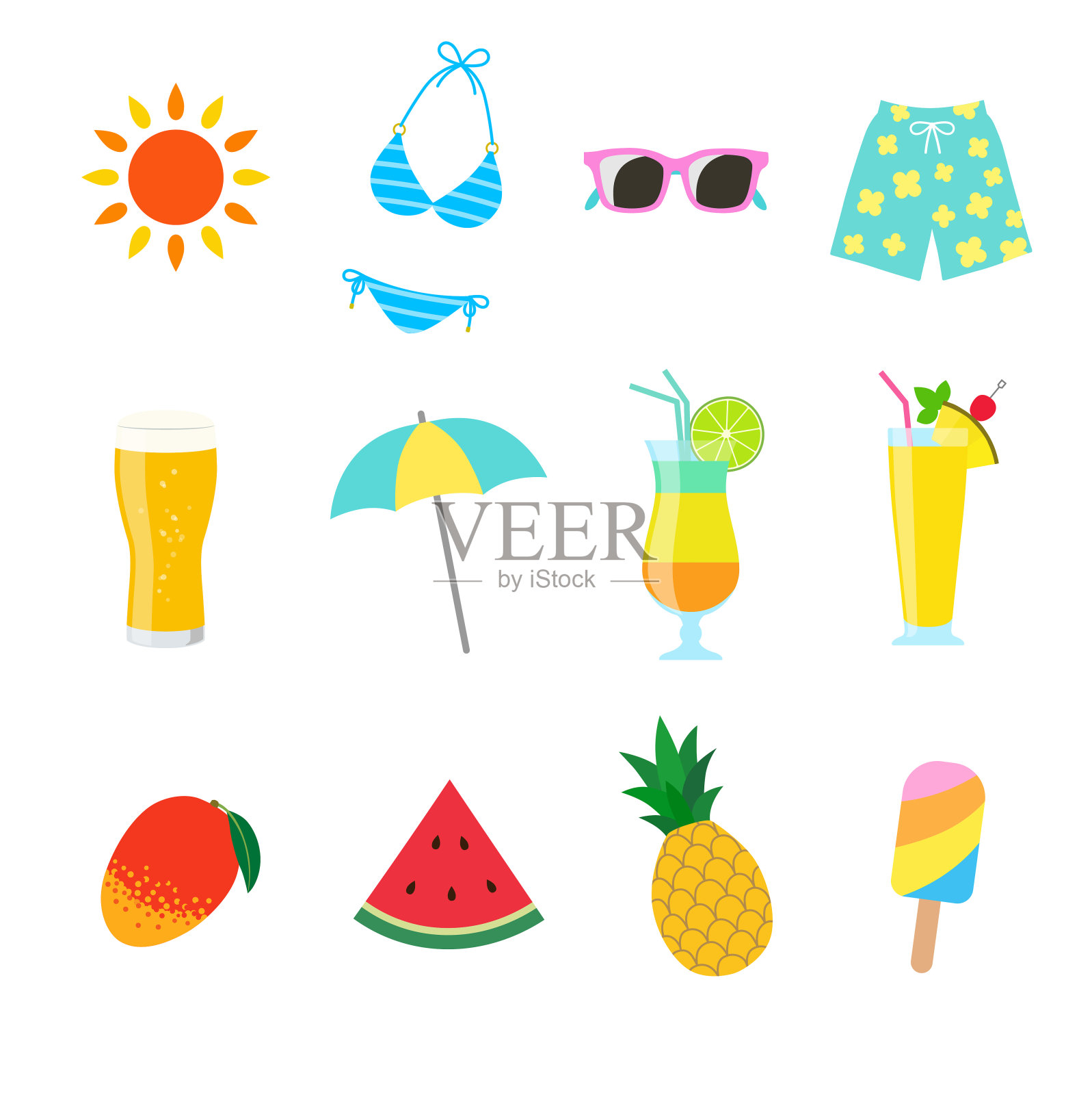 夏天海鲜和饮料插画图片素材