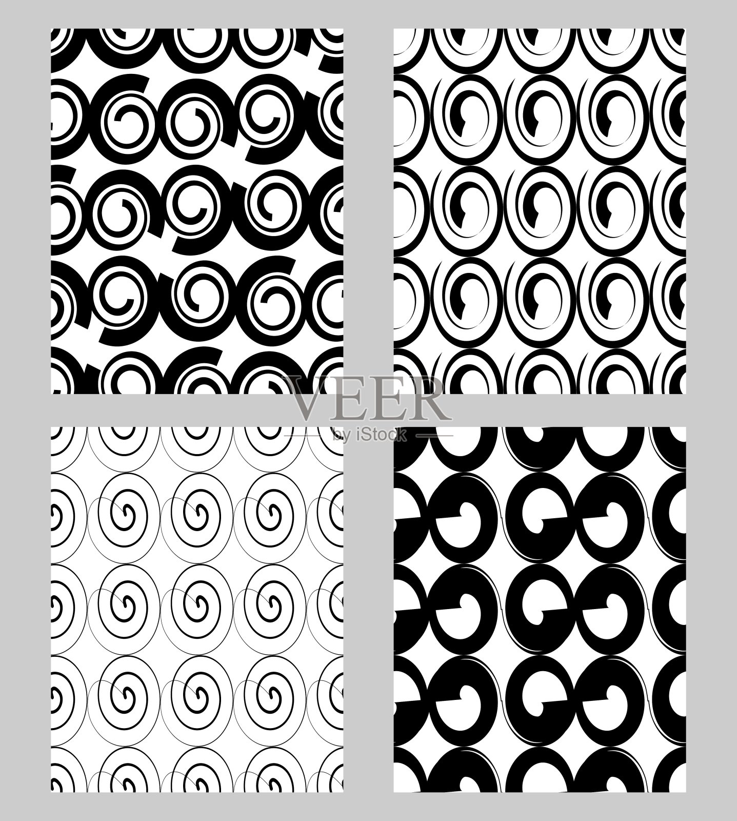 美丽的现代单色纺织品图案采样器，黑白织物设计，螺旋设计无缝装饰插画图片素材