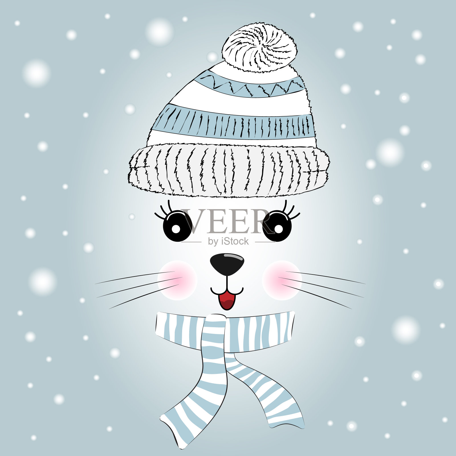 可爱的小猫咪针织帽和围巾。插画图片素材