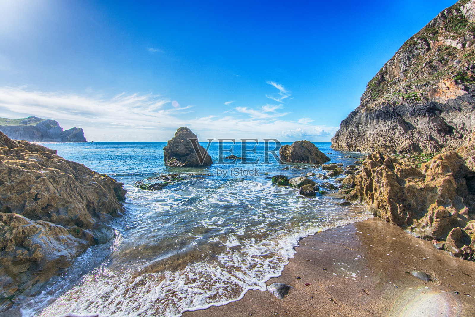 南威尔士彭布罗克郡弗林斯顿湾照片摄影图片