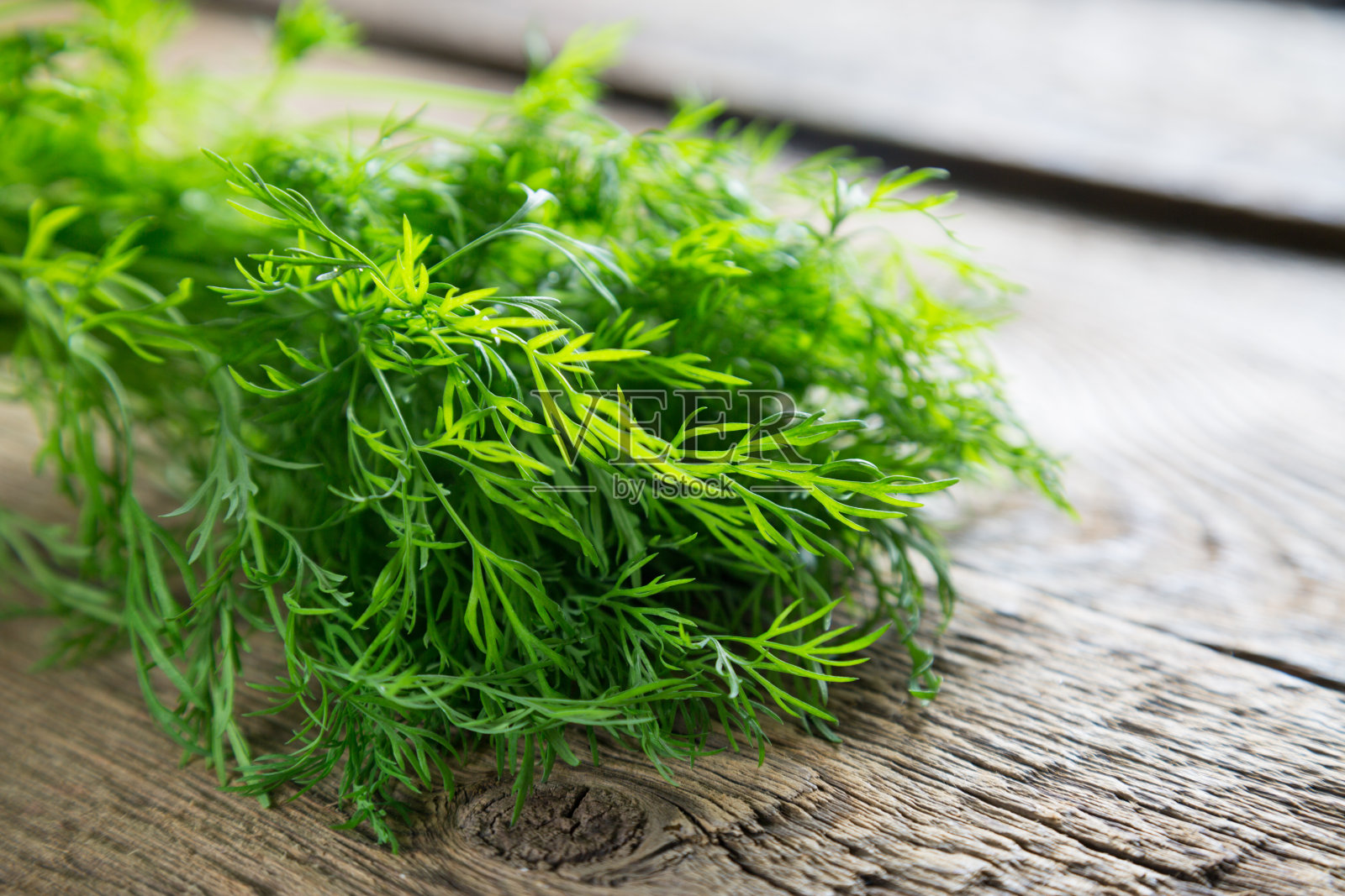 木桌上放着新鲜的莳萝照片摄影图片