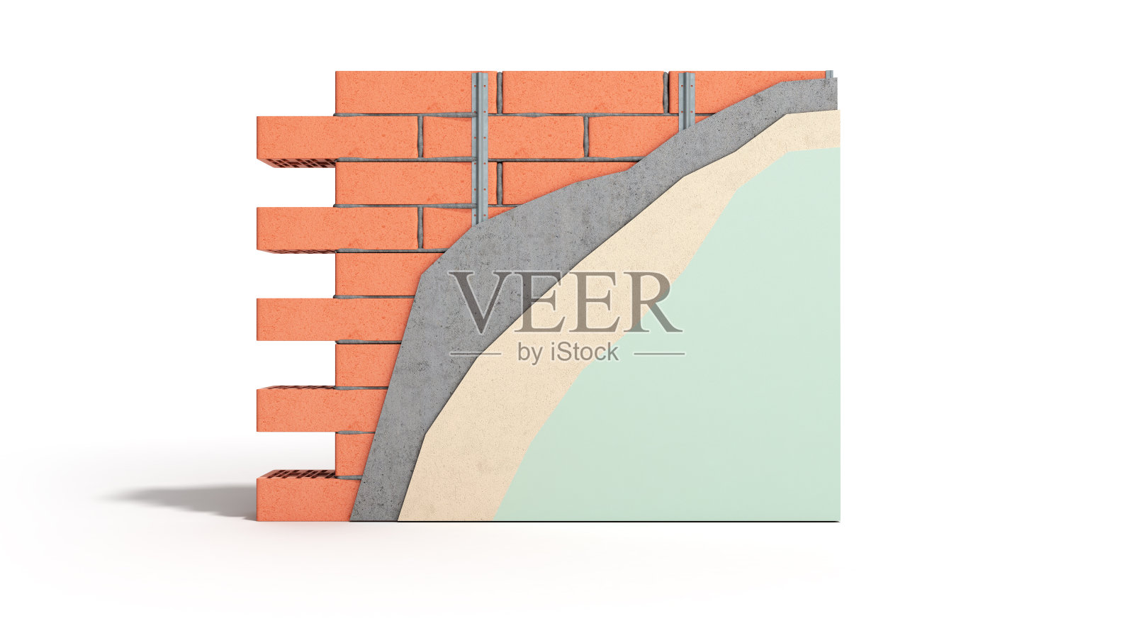 家居装修重组过程修复墙粉刷新房屋建筑概念砖墙用石膏腻子和油漆3d渲染在白色上照片摄影图片