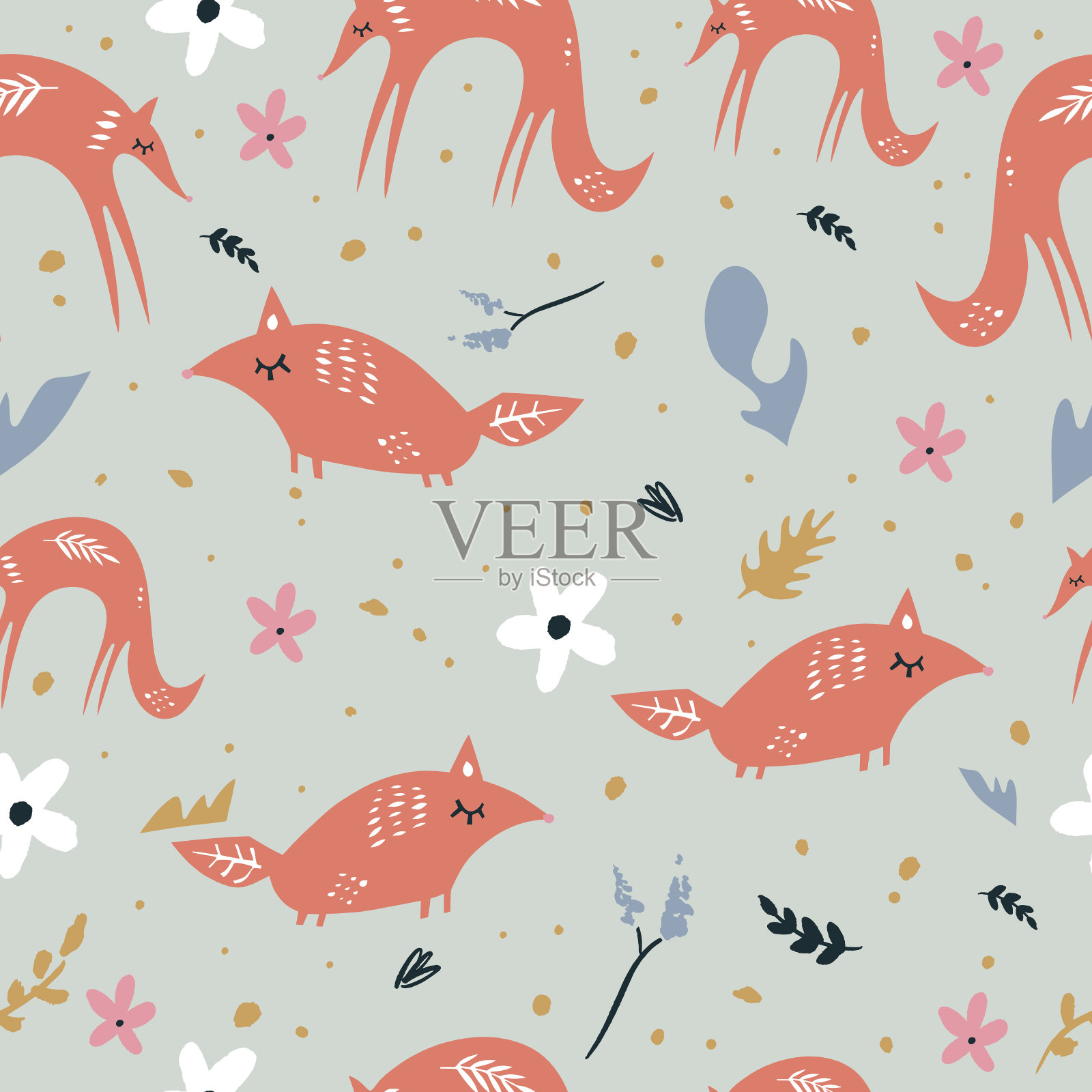 可爱狐狸无缝图案插画图片素材
