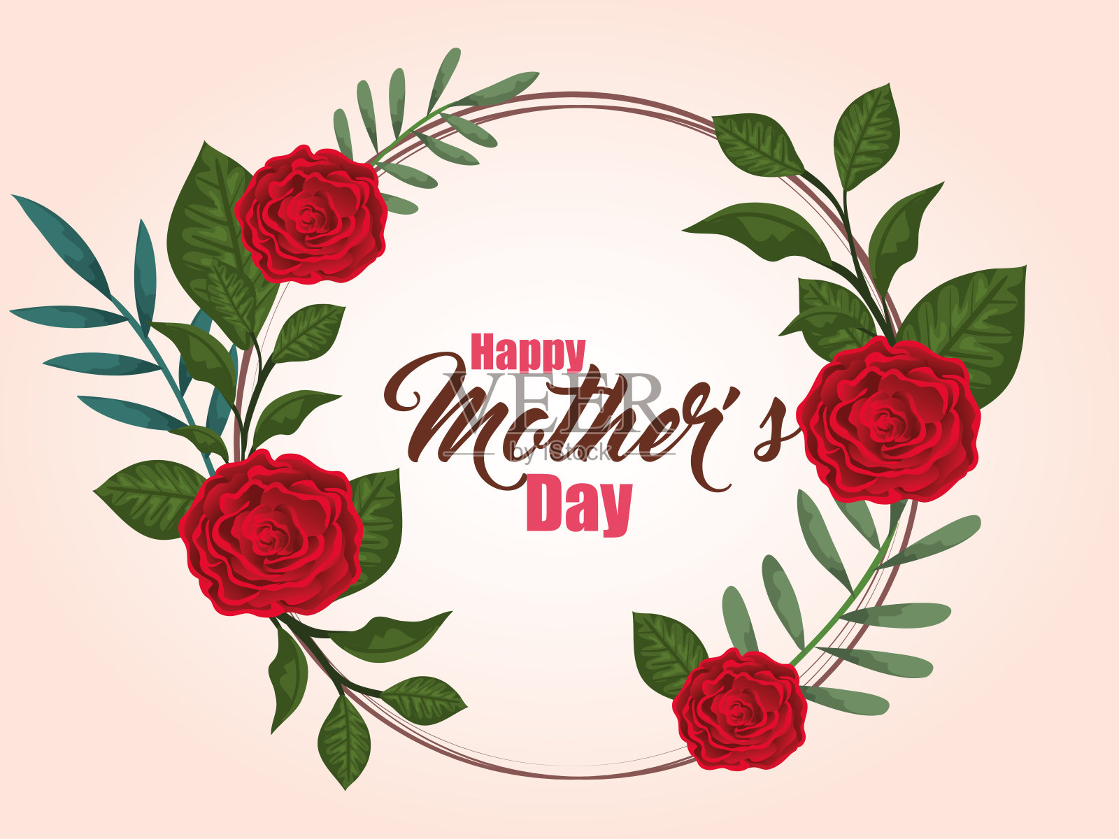 带有自然枝叶的奇异玫瑰插画图片素材