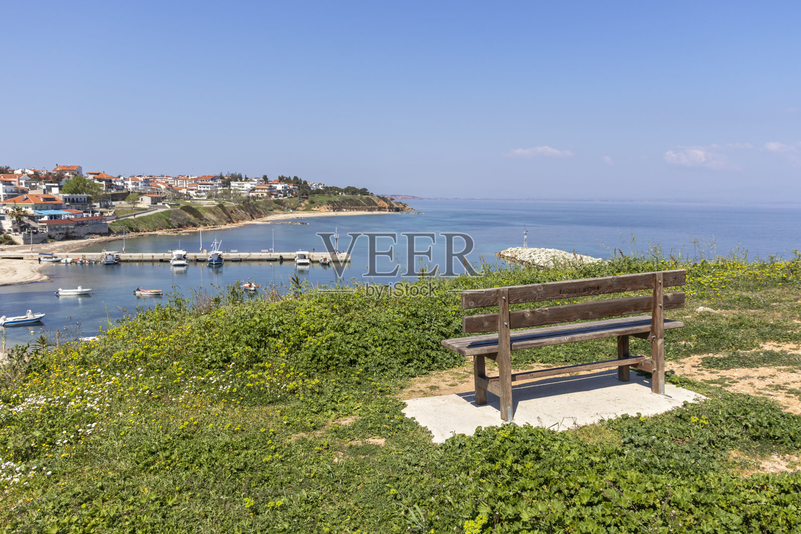 尼亚福克亚镇全景，卡桑德拉，查尔基迪基，马其顿中部，希腊照片摄影图片