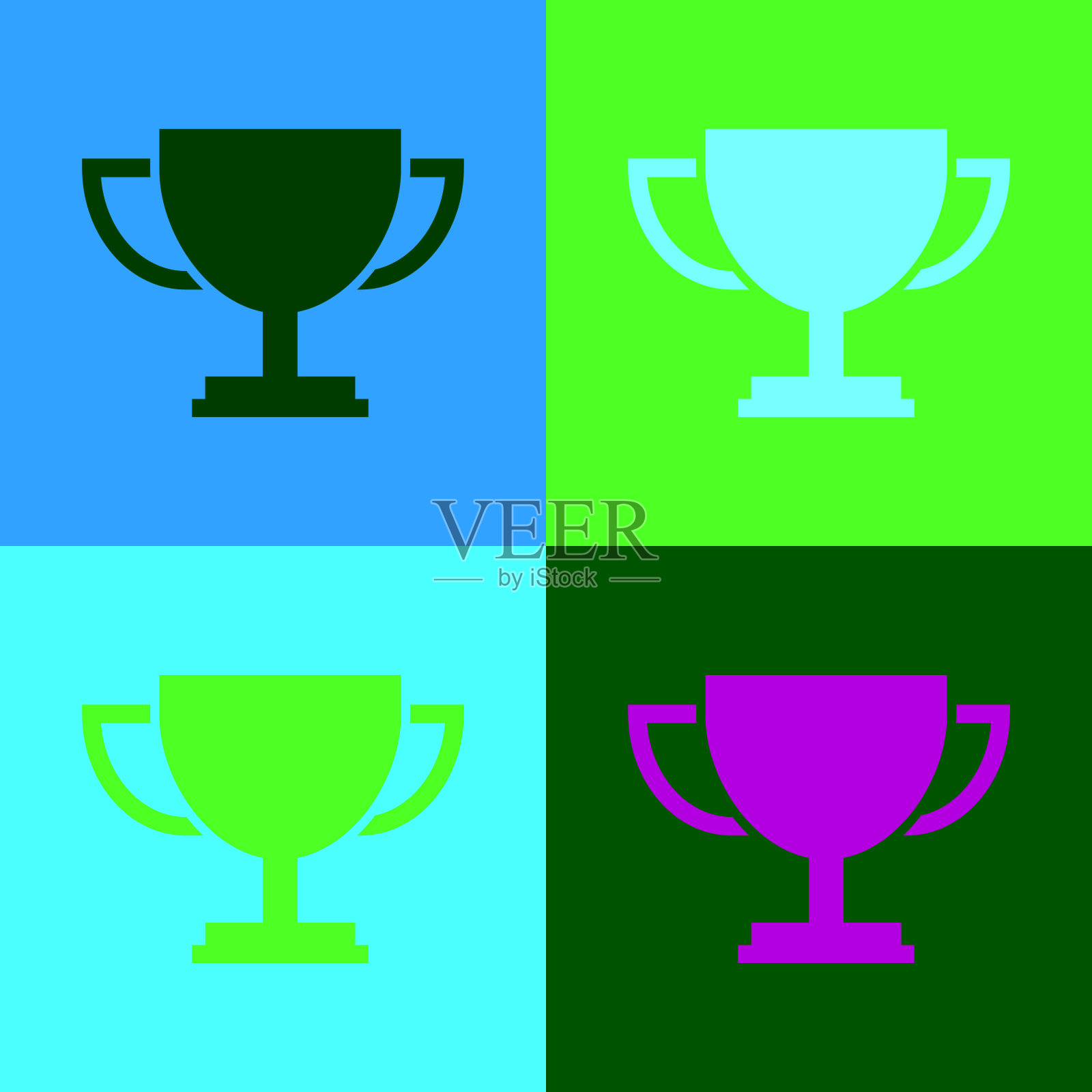 彩色奖杯图标孤立的颜色背景。奖的象征。冠军奖杯图标。平面设计。矢量图插画图片素材