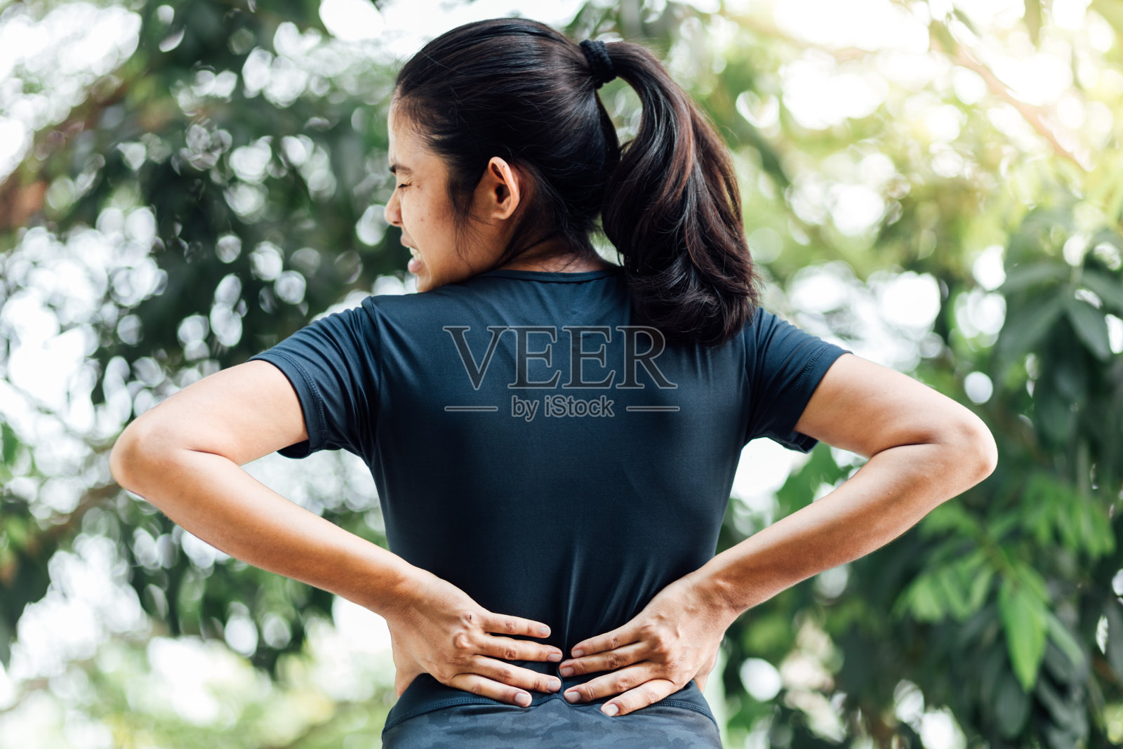 站在树上的女人的后视图照片摄影图片