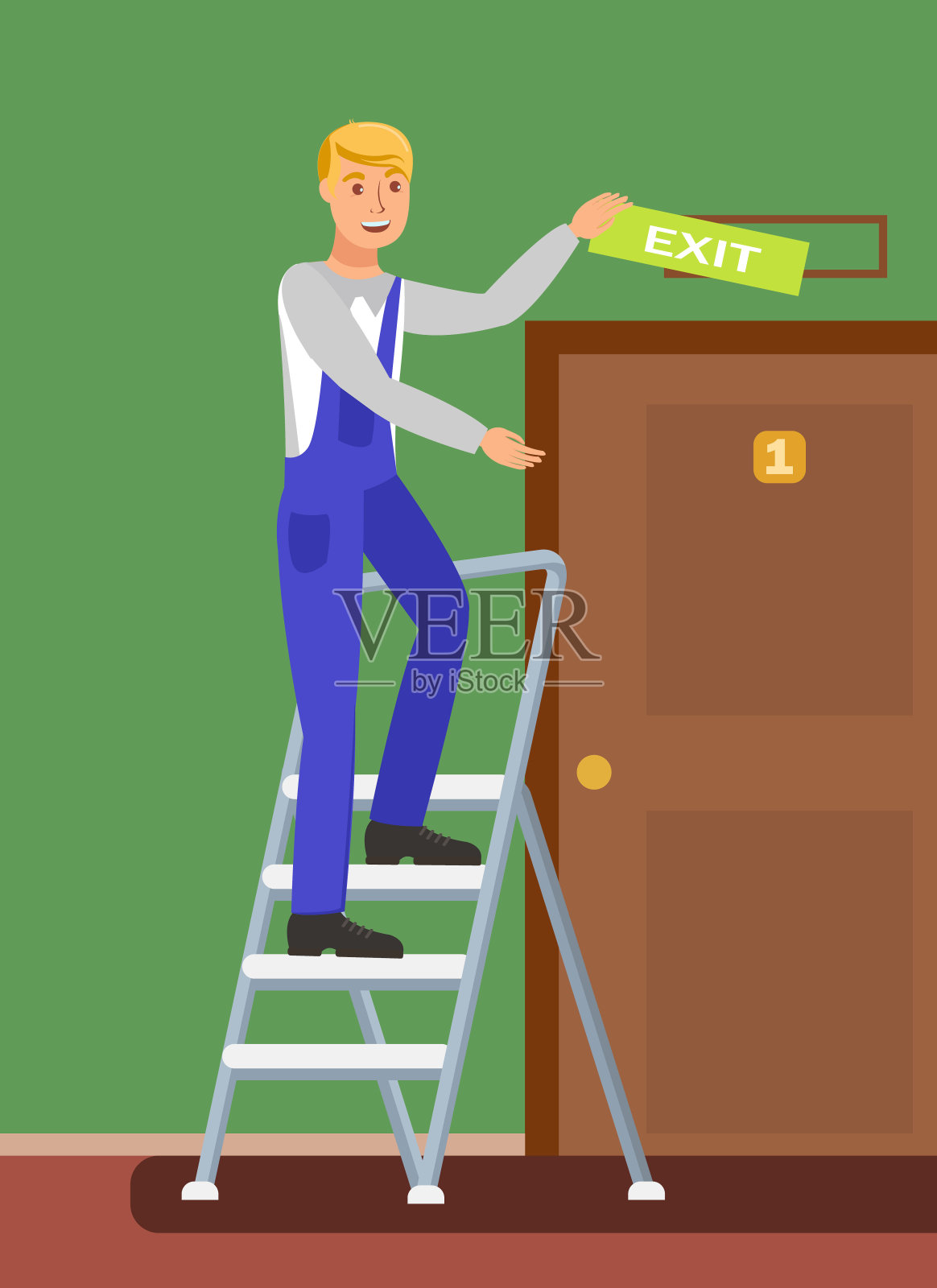 梯子矢量图上的非技术工人插画图片素材