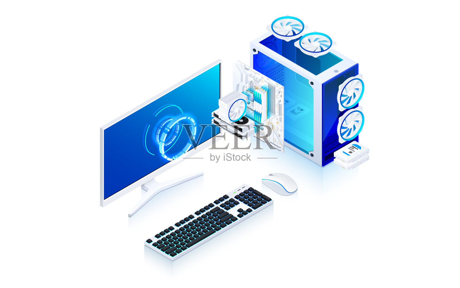 游戏和工作站等距工作空间硬件设计元素图片