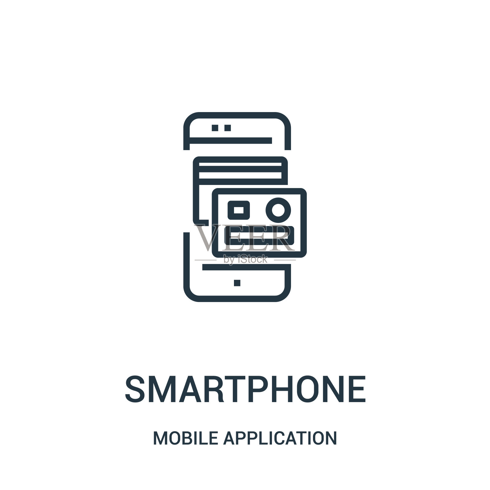 智能手机图标矢量从移动应用程序集合。细线智能手机轮廓图标矢量插图。线性符号用于网络和移动应用程序，标志，印刷媒体。设计元素图片