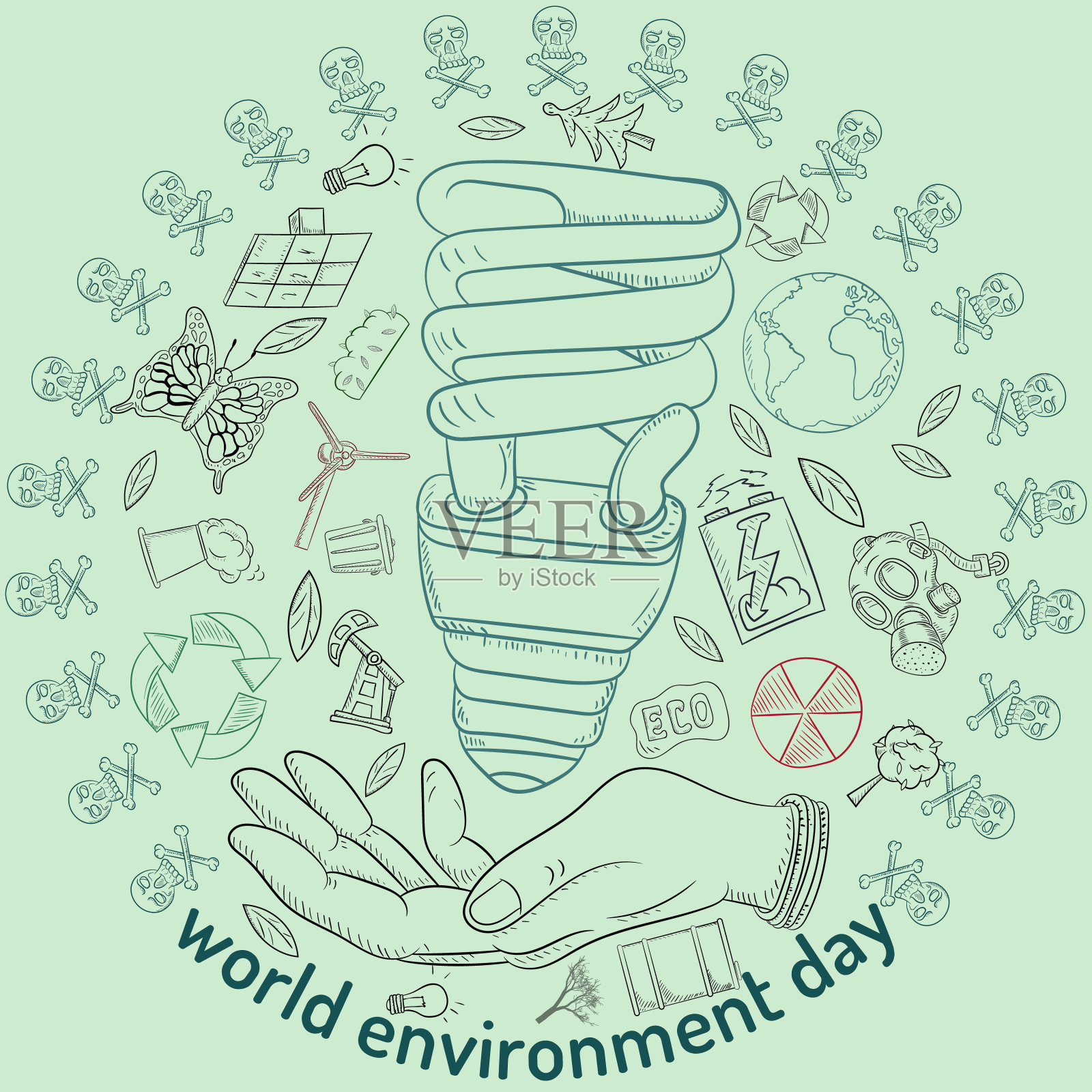 轮廓插图_19_为设计人类生活的各种物体，主题为世界环境日插画图片素材