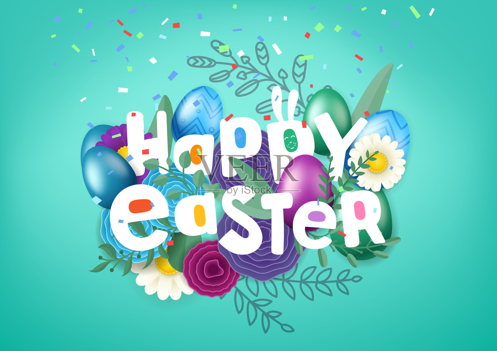 复活节快乐贺卡与漫画风格的题词设计模板素材