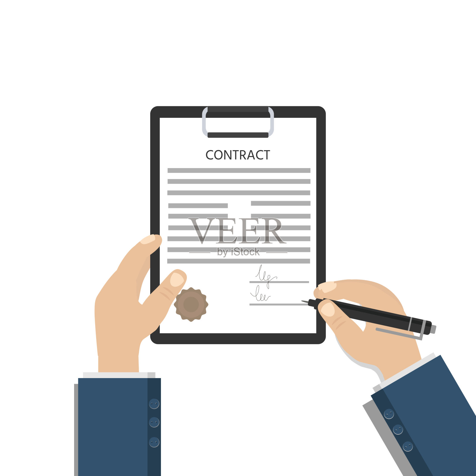 合同签署。商人的手签了名。插画图片素材