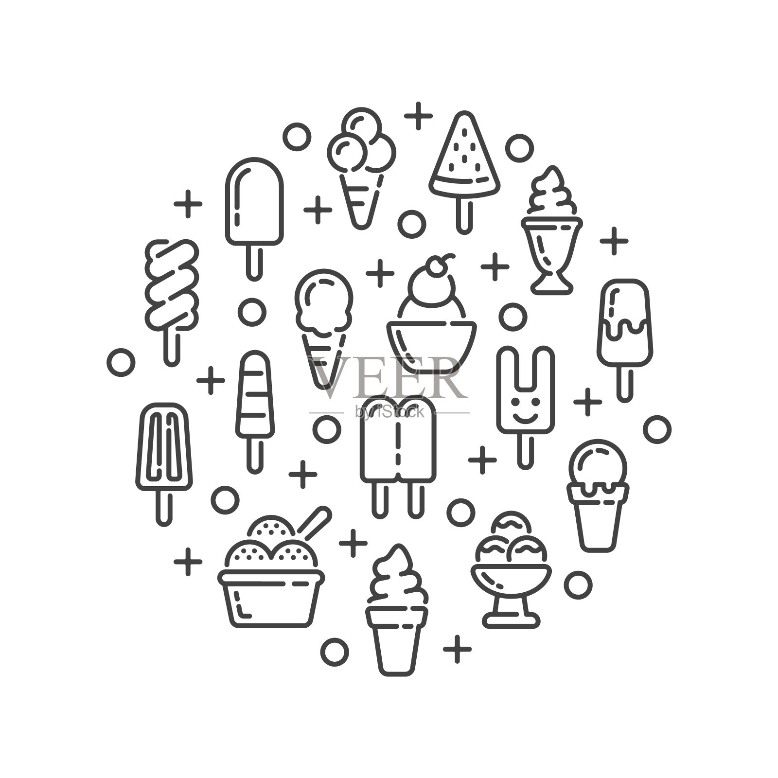 以冰淇淋和冰棒为元素的线条设计。矢量插图。插画图片素材