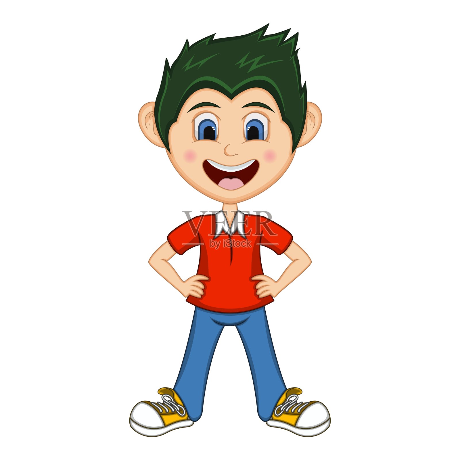 男孩把他的手放在他的臀部卡通向量设计元素图片