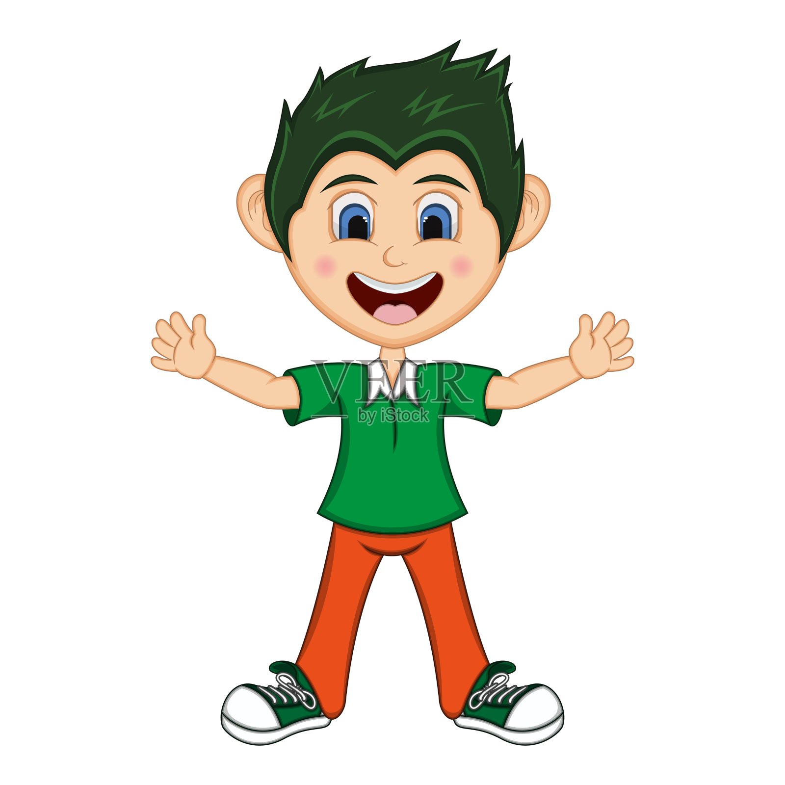 男孩举起他的手，卡通向量设计元素图片
