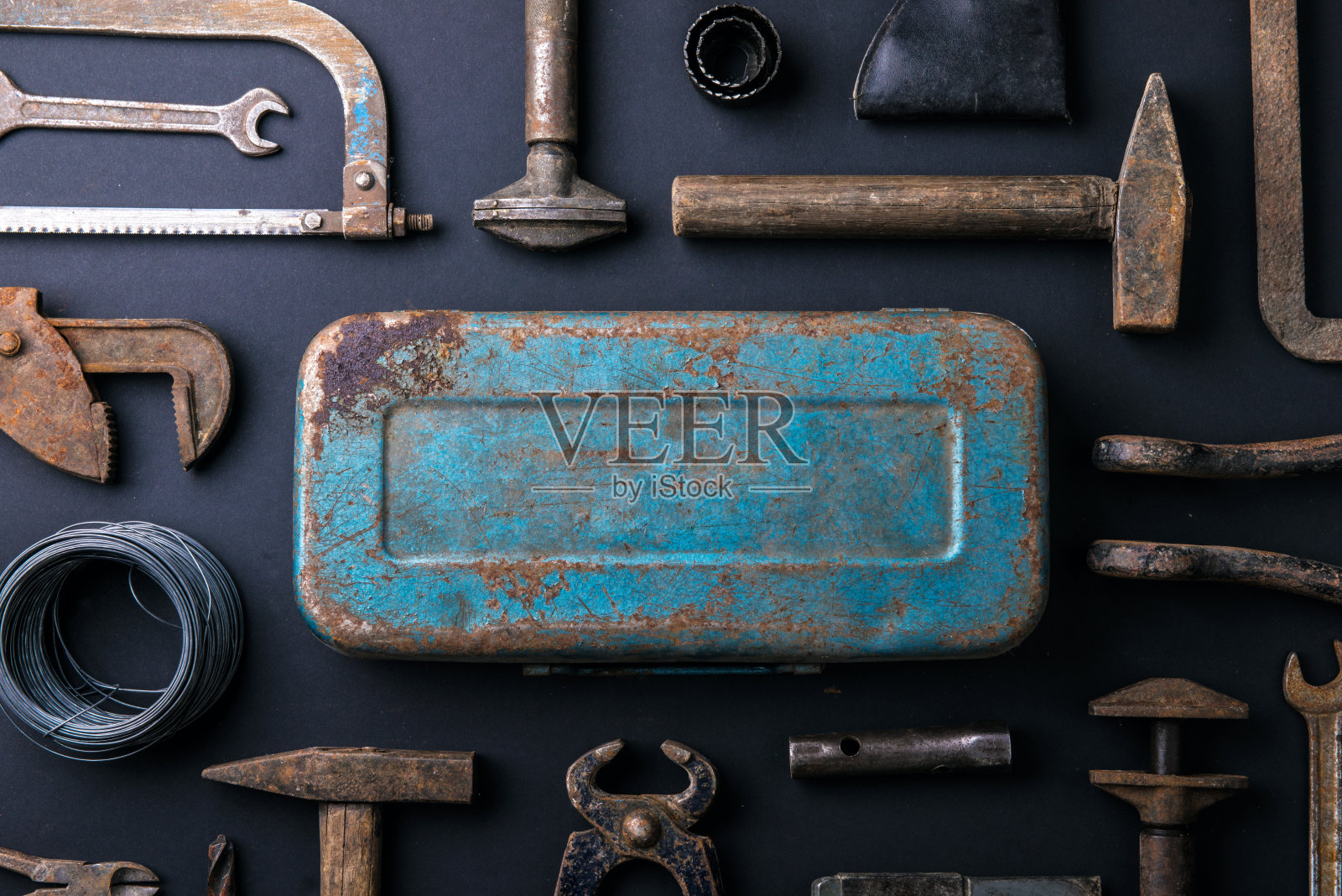 父亲节贺卡的概念。平的。副本的空间。照片摄影图片