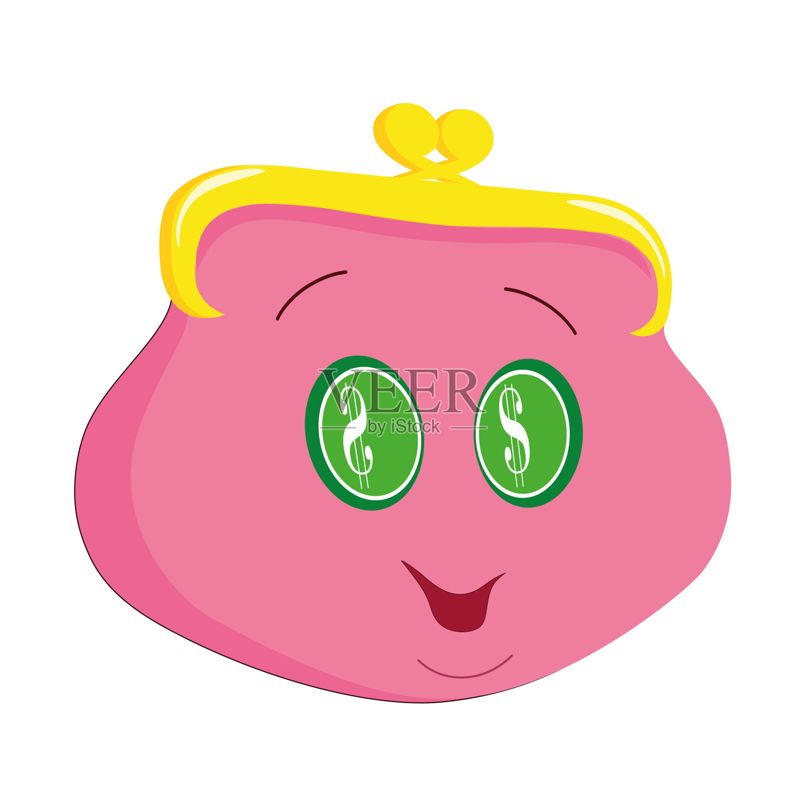 钱包红了，眼睛，嘴，美元，矢量。插画图片素材