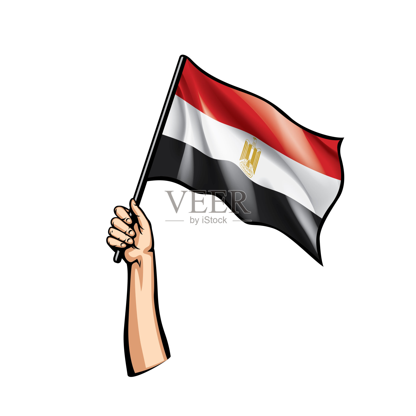 白色背景上的埃及国旗和手。矢量图插画图片素材