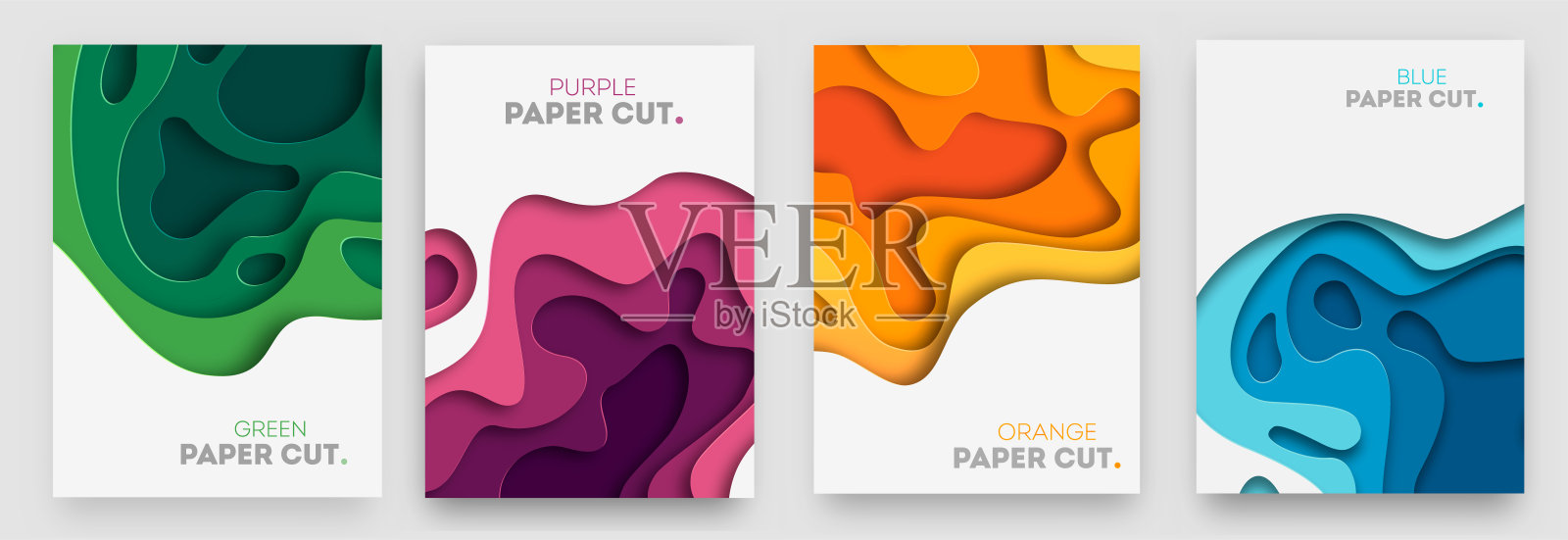 垂直横幅设置与3D抽象背景和剪纸形状。矢量设计布局的业务演示文稿，传单，海报和邀请。彩色雕刻艺术插画图片素材